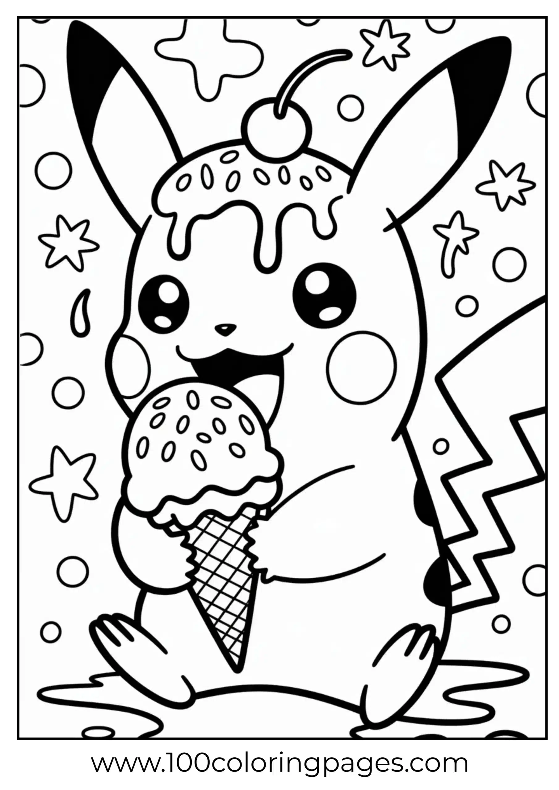 Pikachu enjoying melting ice cream