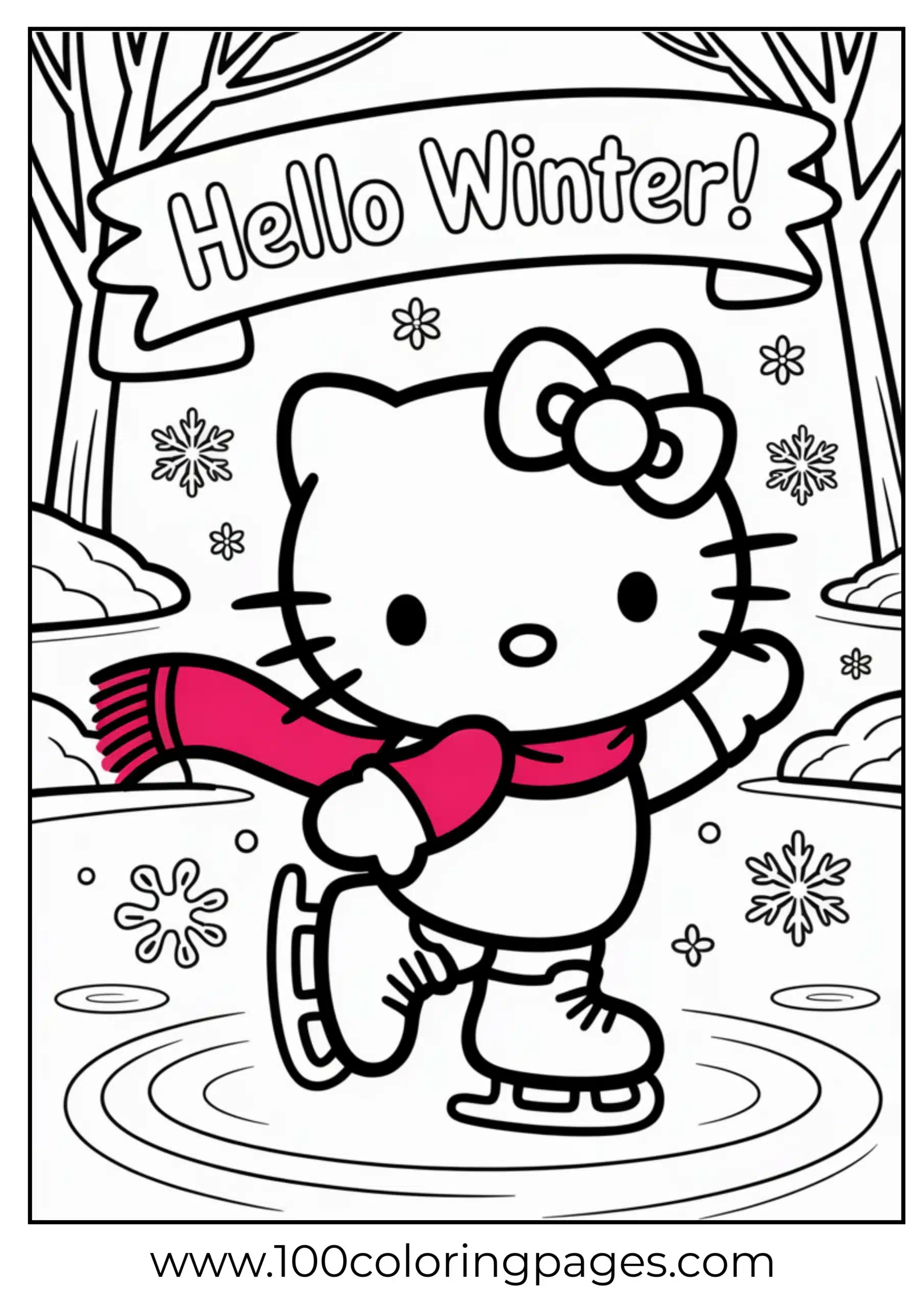 Hello Kitty ice skating coloring page