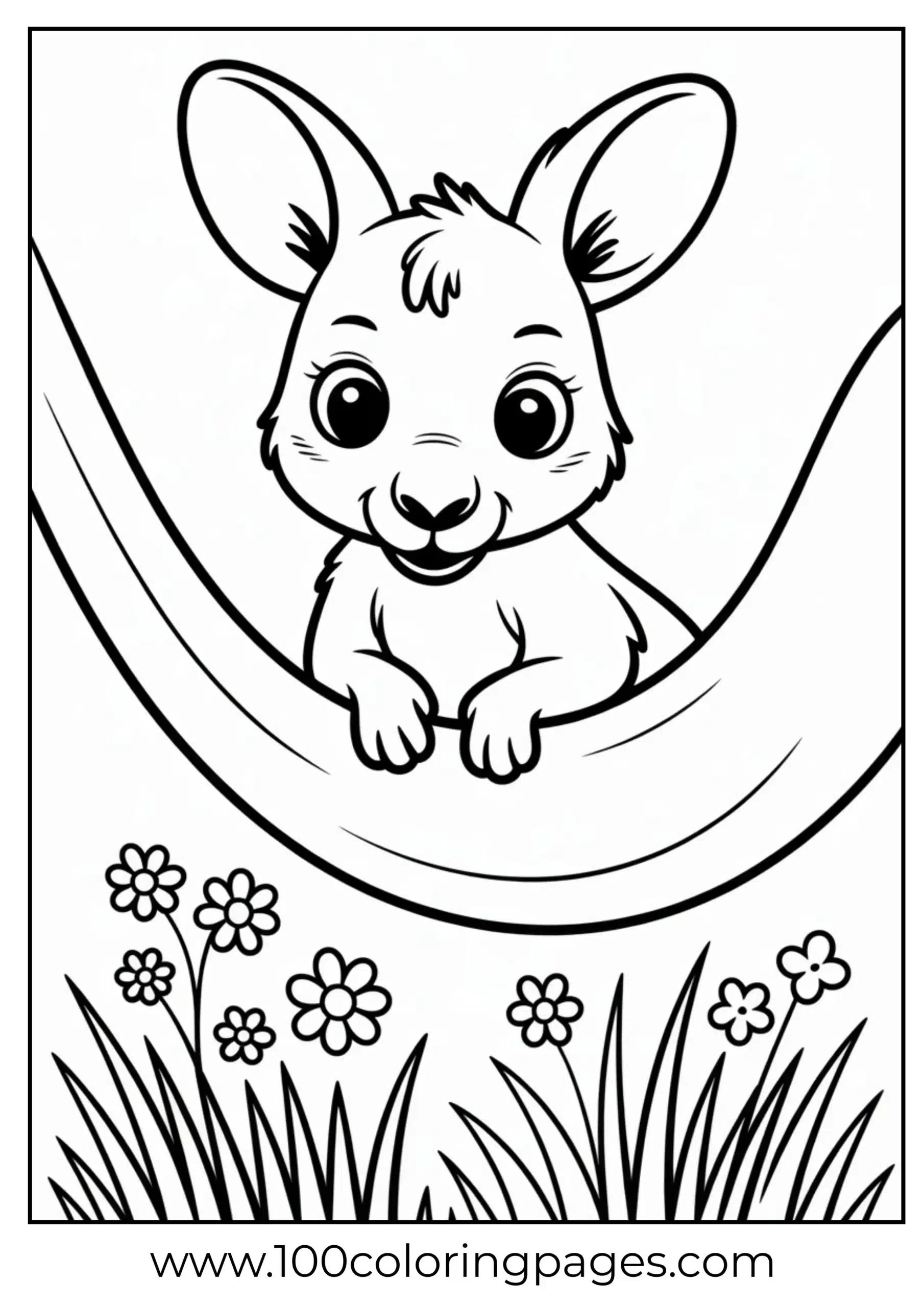 Cute kangaroo joey in pouch coloring page