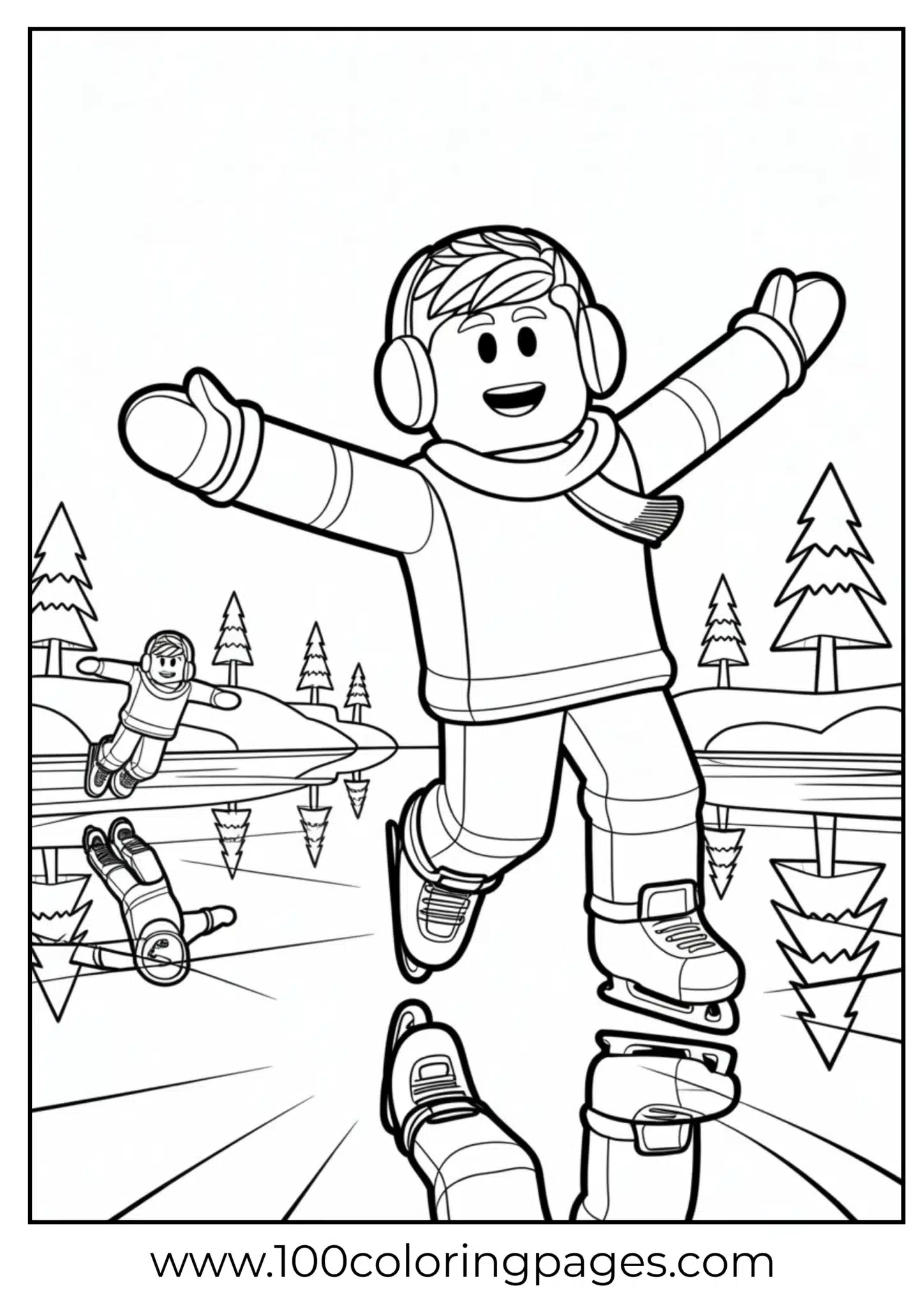 Boy happily ice skating on a winter day