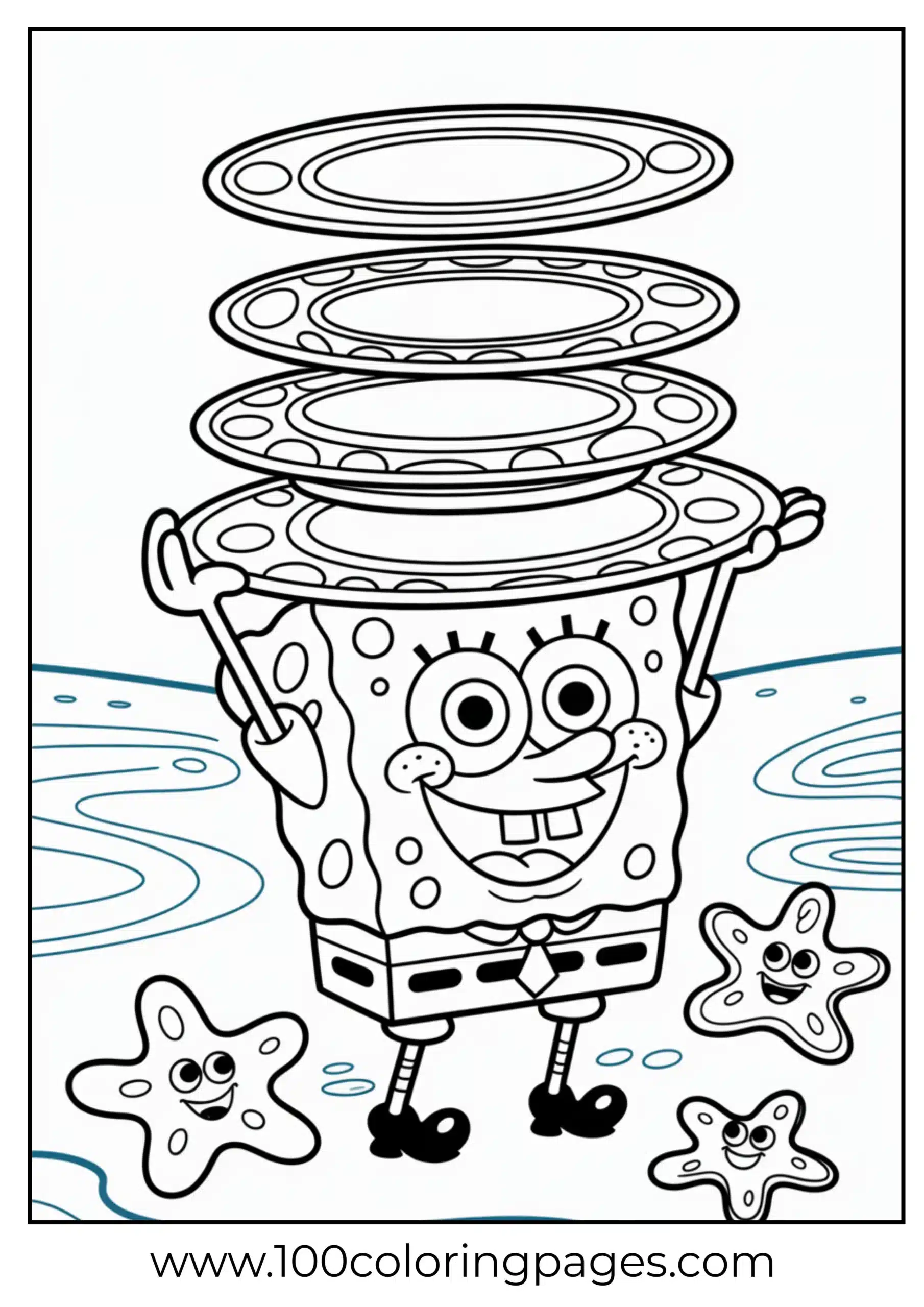SpongeBob juggling plates with silly balance