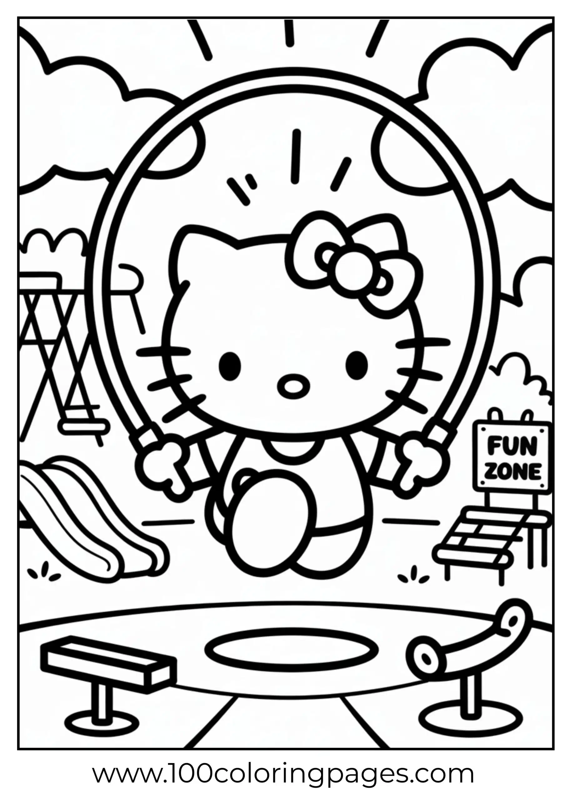 Hello Kitty jumping rope coloring page