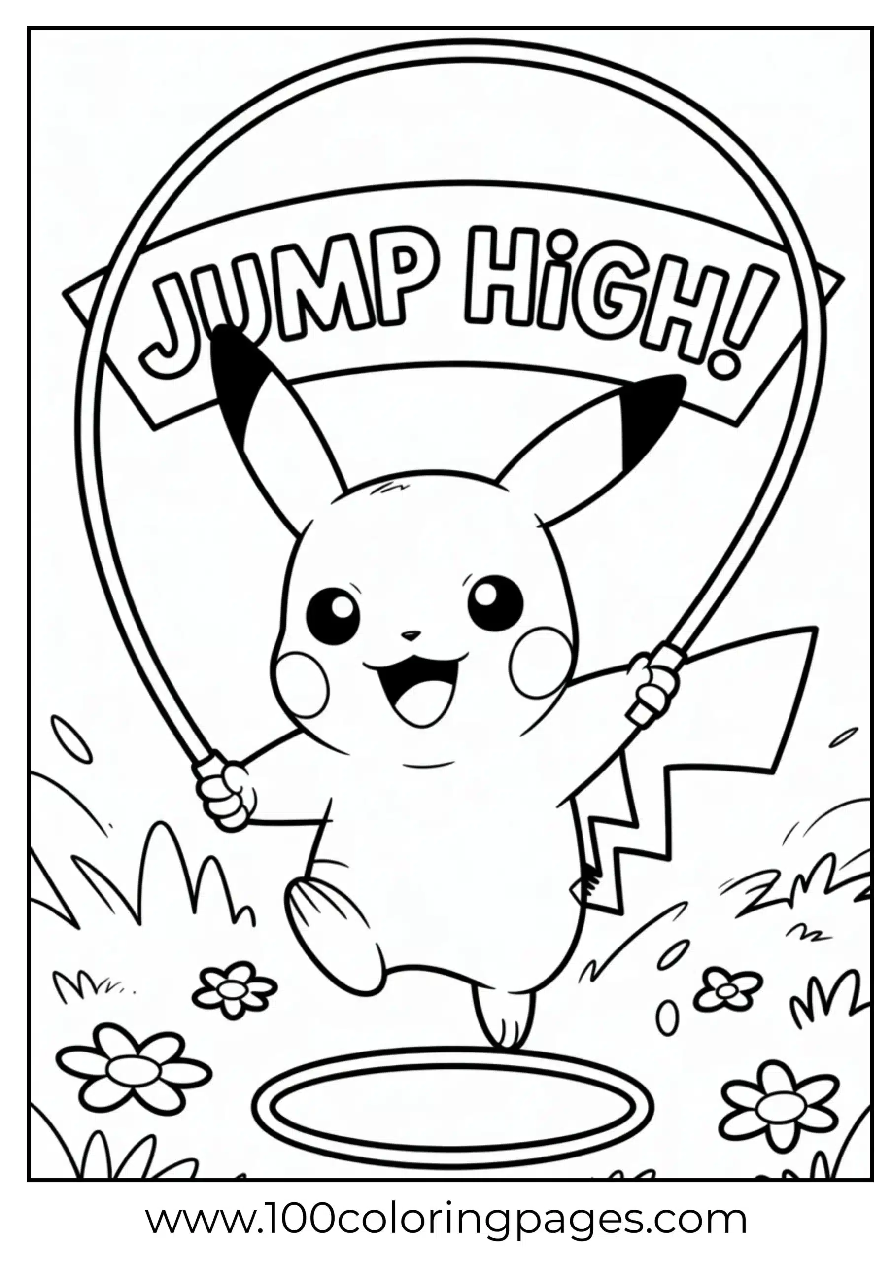 Pikachu jumping rope with big smile