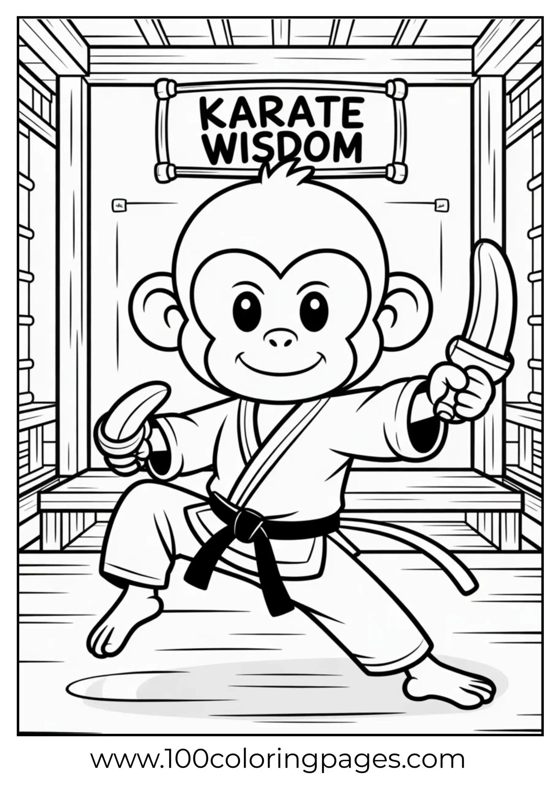 Monkey practicing karate with banana sticks coloring page