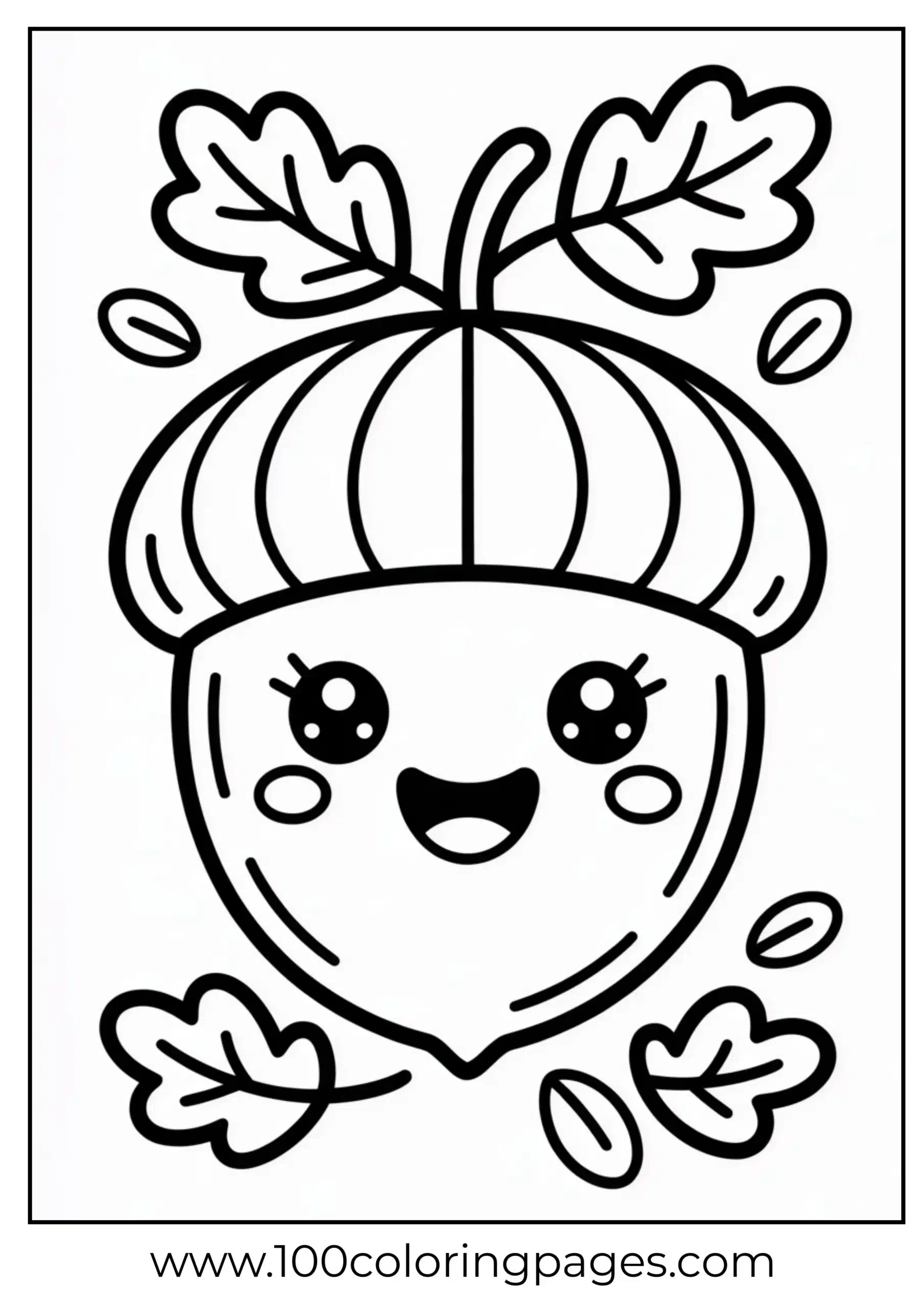 Acorn with blushing cheeks and smile coloring page