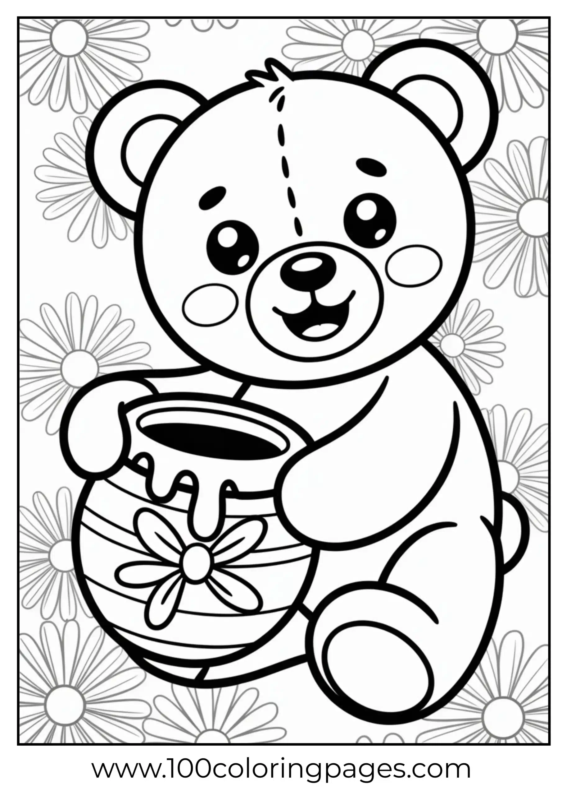 Bear holding honey pot coloring page