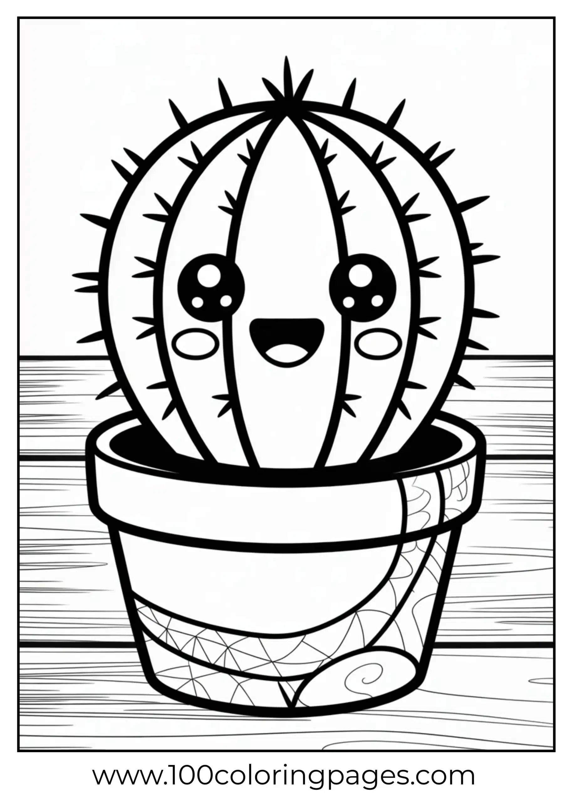 Smiling cactus in pot coloring page