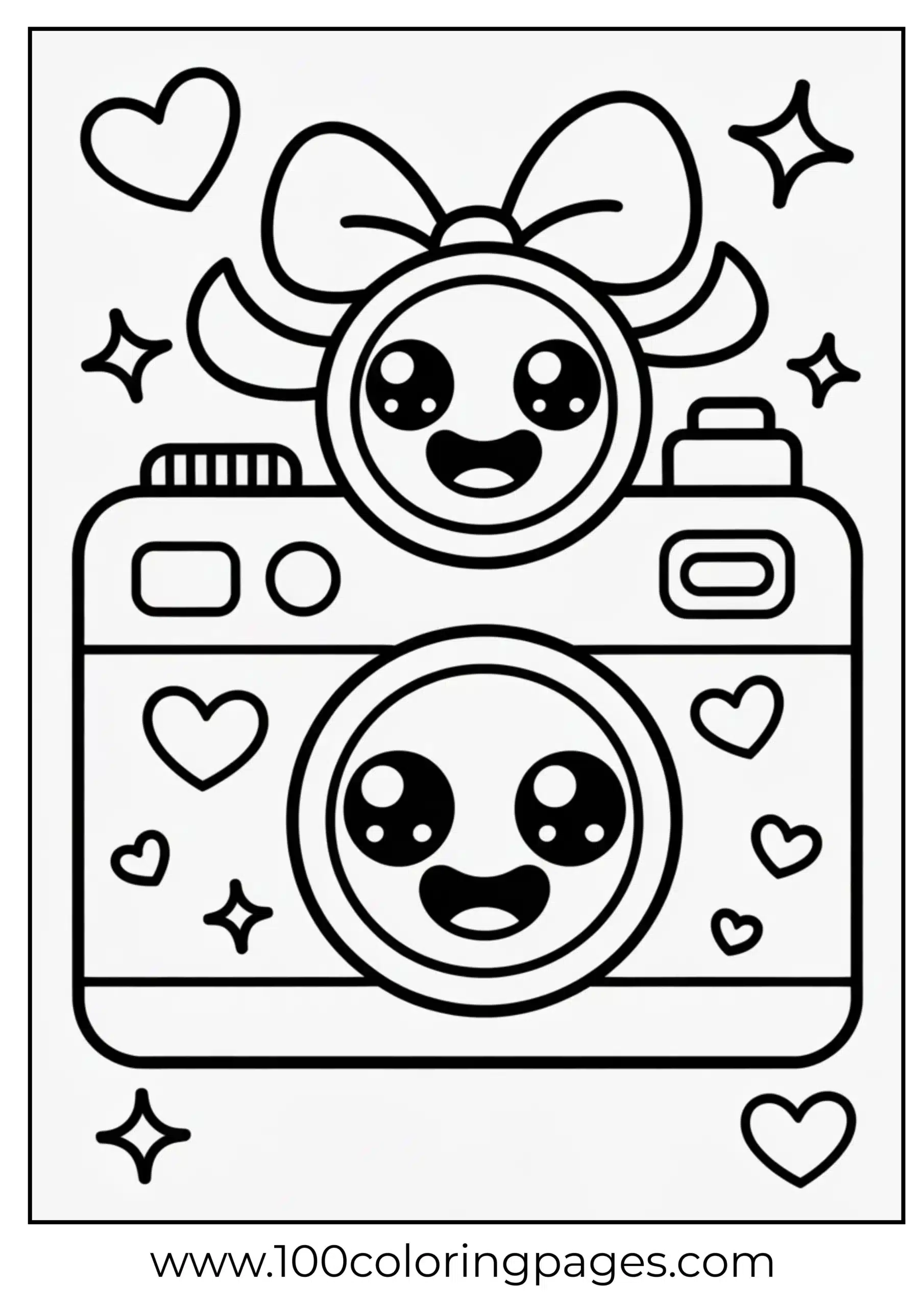 Camera with lens and sparkles coloring page