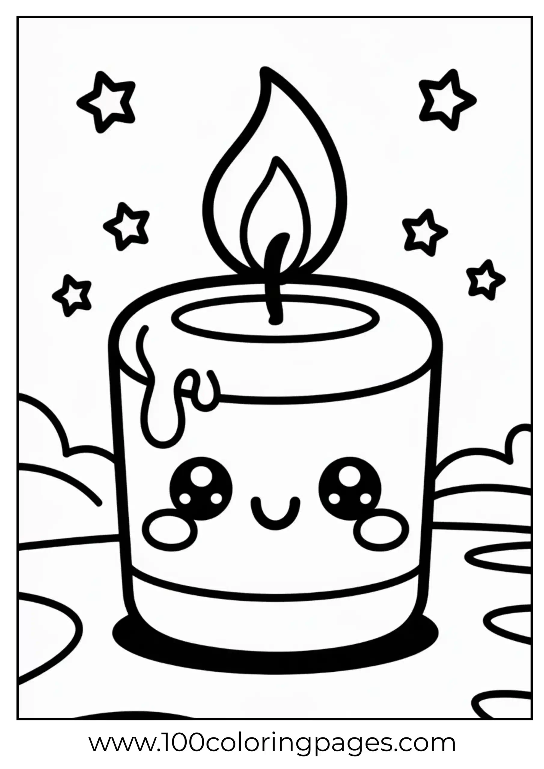 Candle with heart flame and smile coloring page