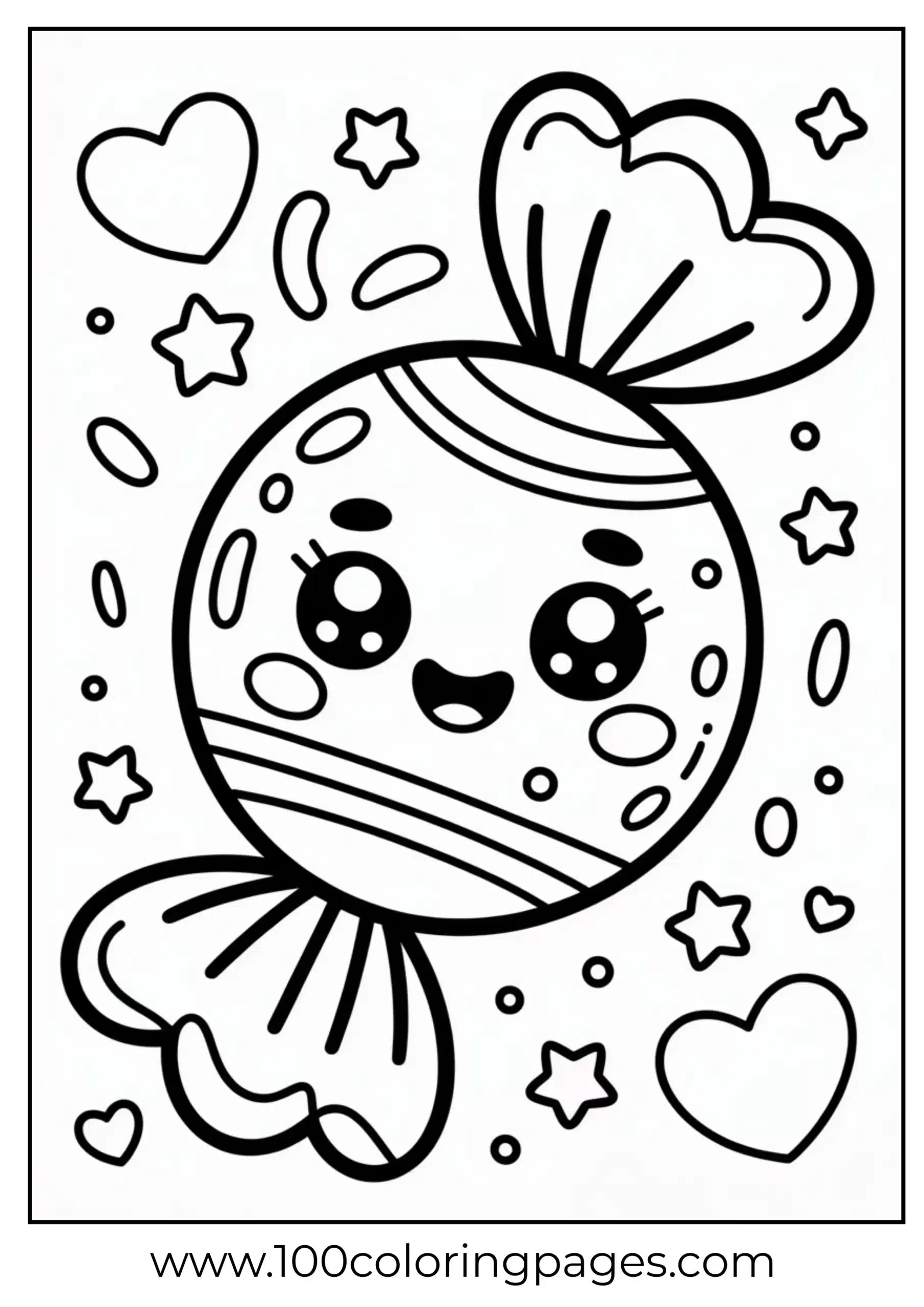Wrapped candy with smile and swirl coloring page