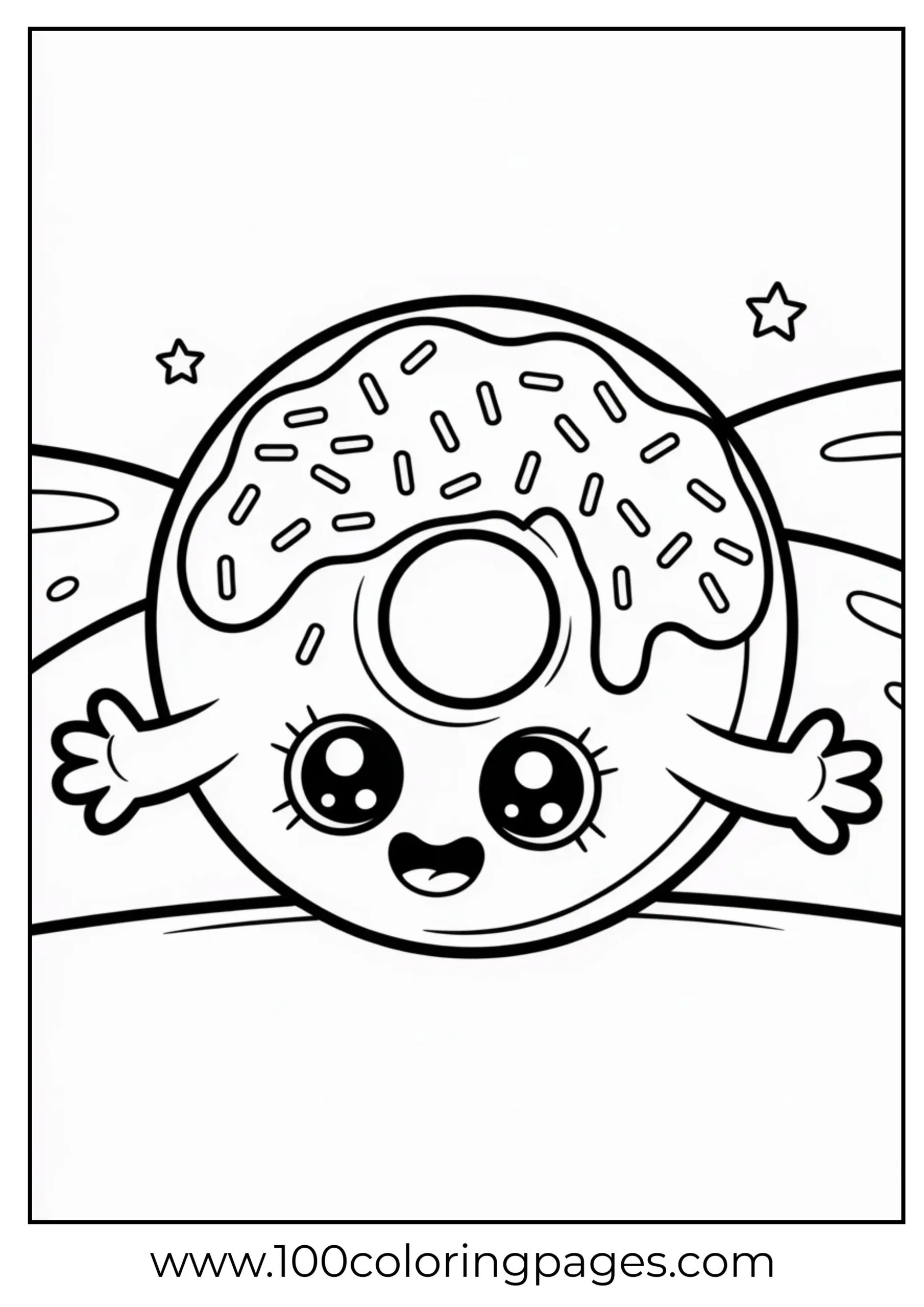 Smiling sprinkled donut coloring page
