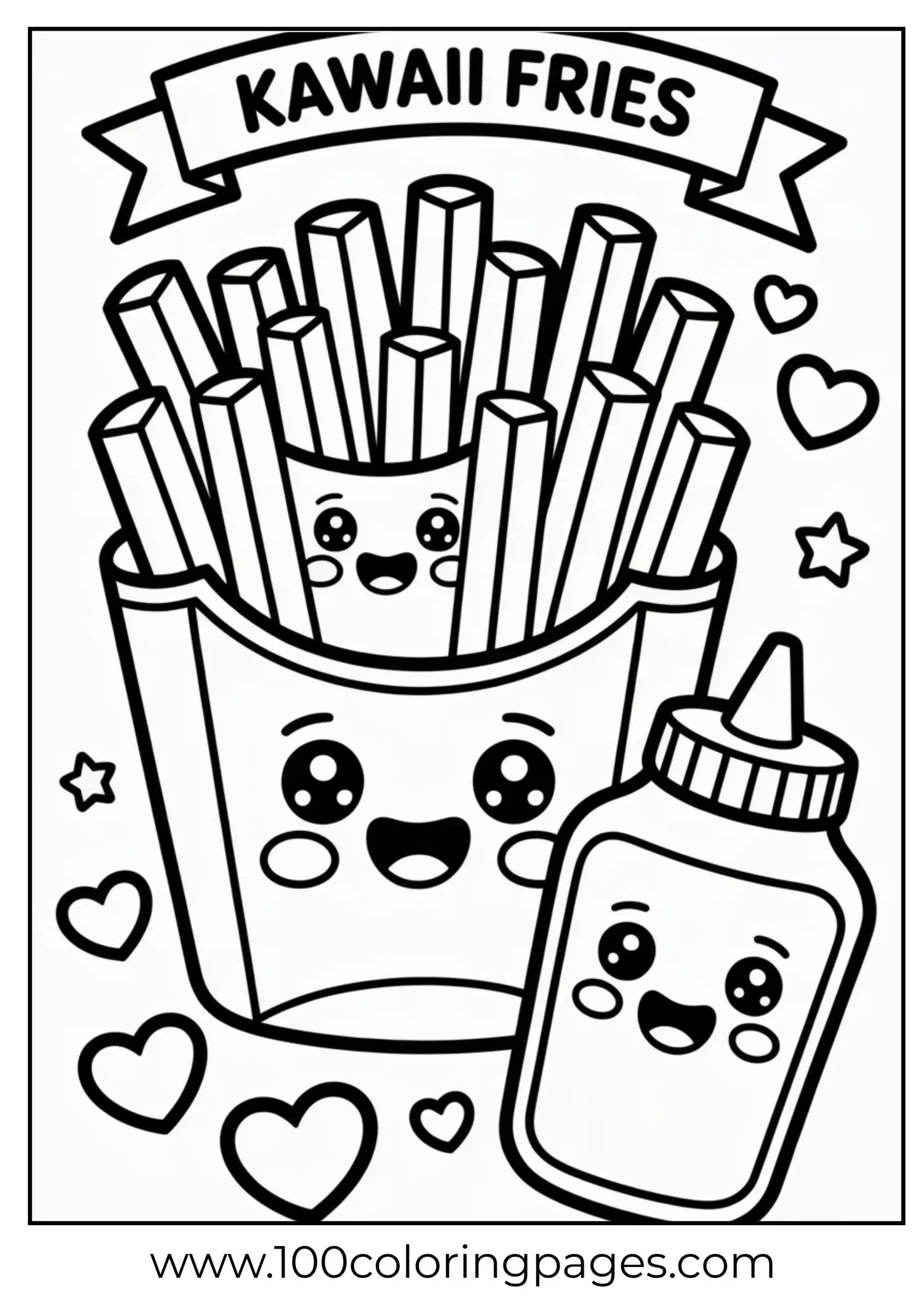 Fries with smiling ketchup coloring page