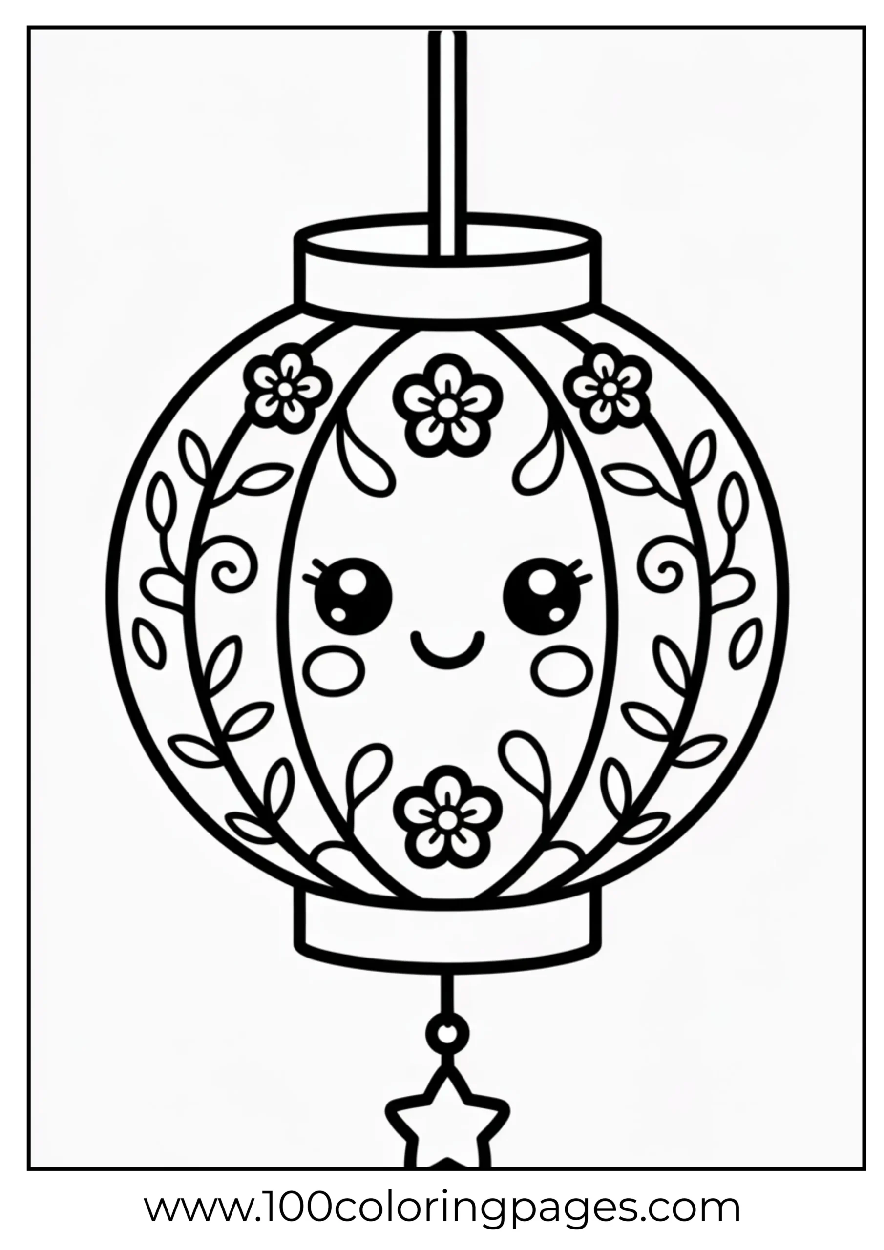 Smiling lantern with flowers coloring page