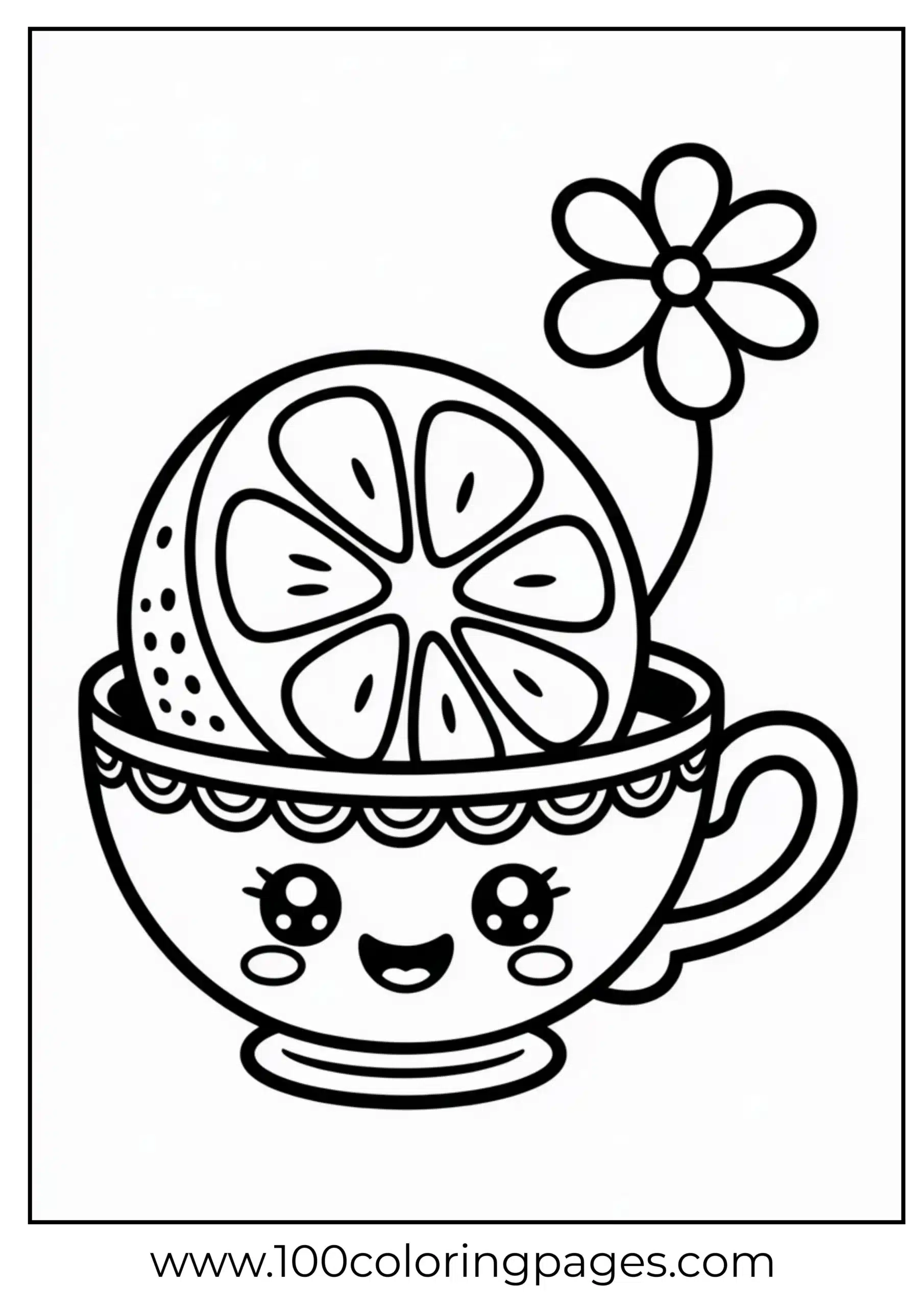 Lemon in teacup smiling coloring page