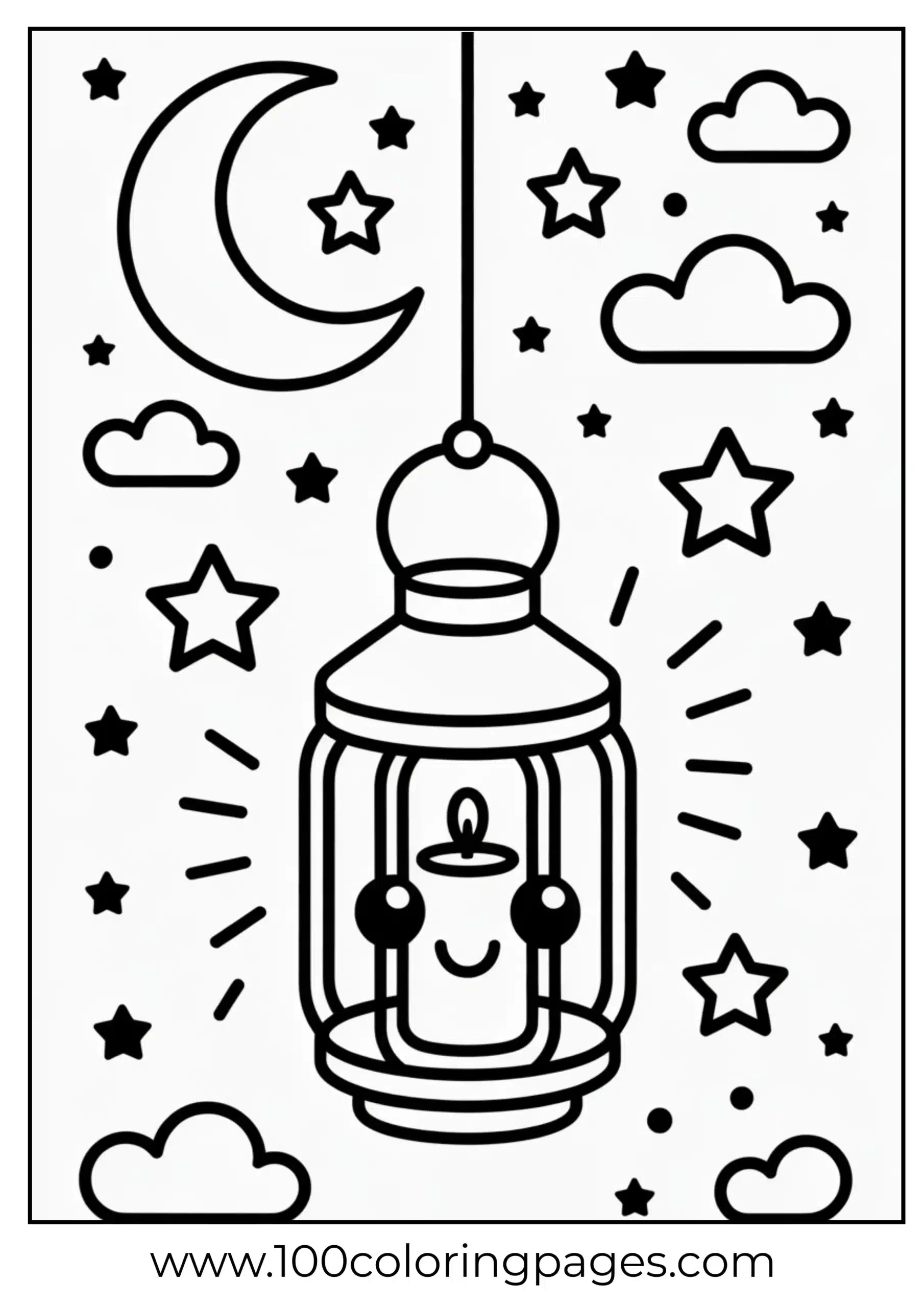 Lantern with stars and moon smile coloring page
