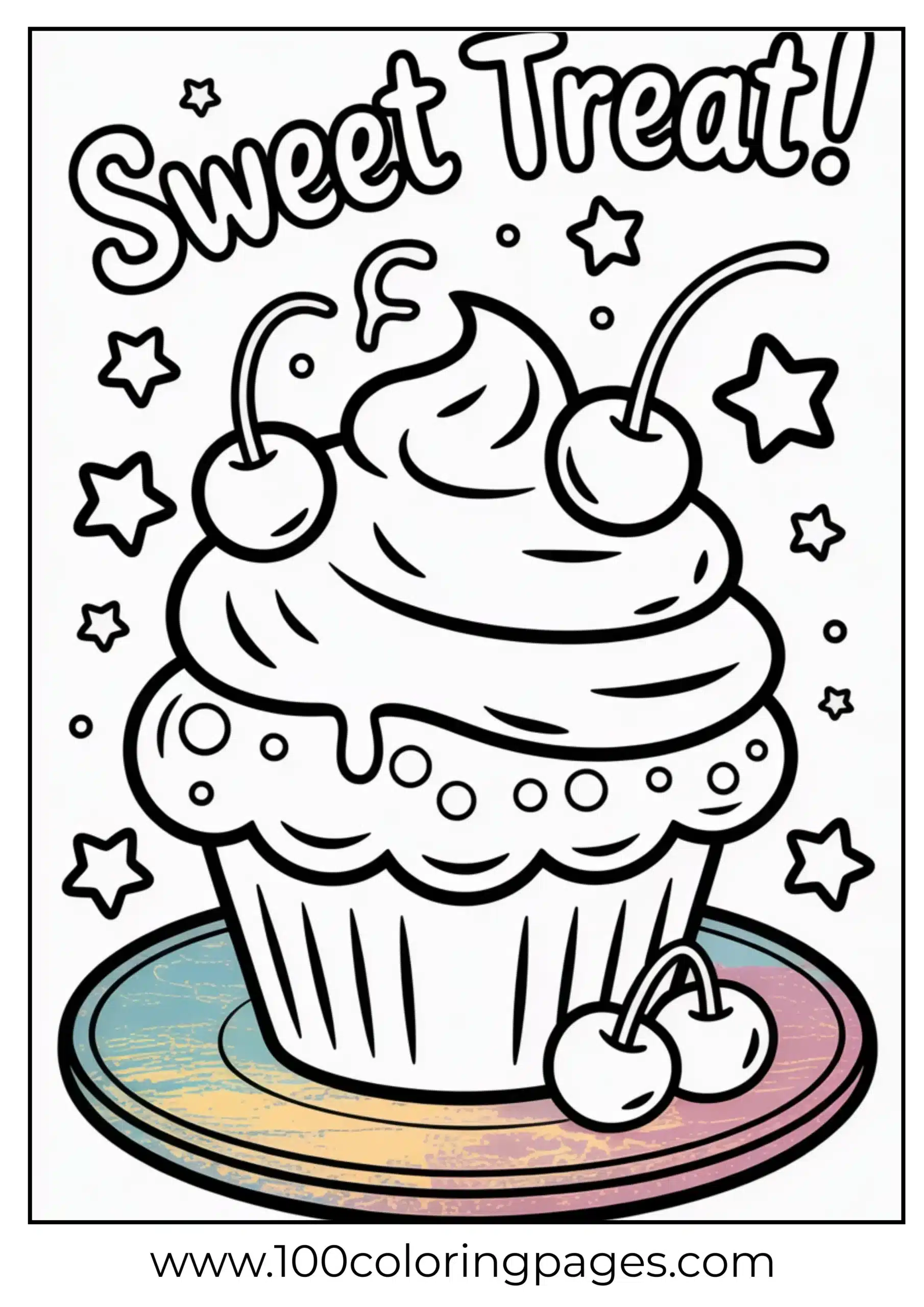 Muffin with whipped topping and stars coloring page