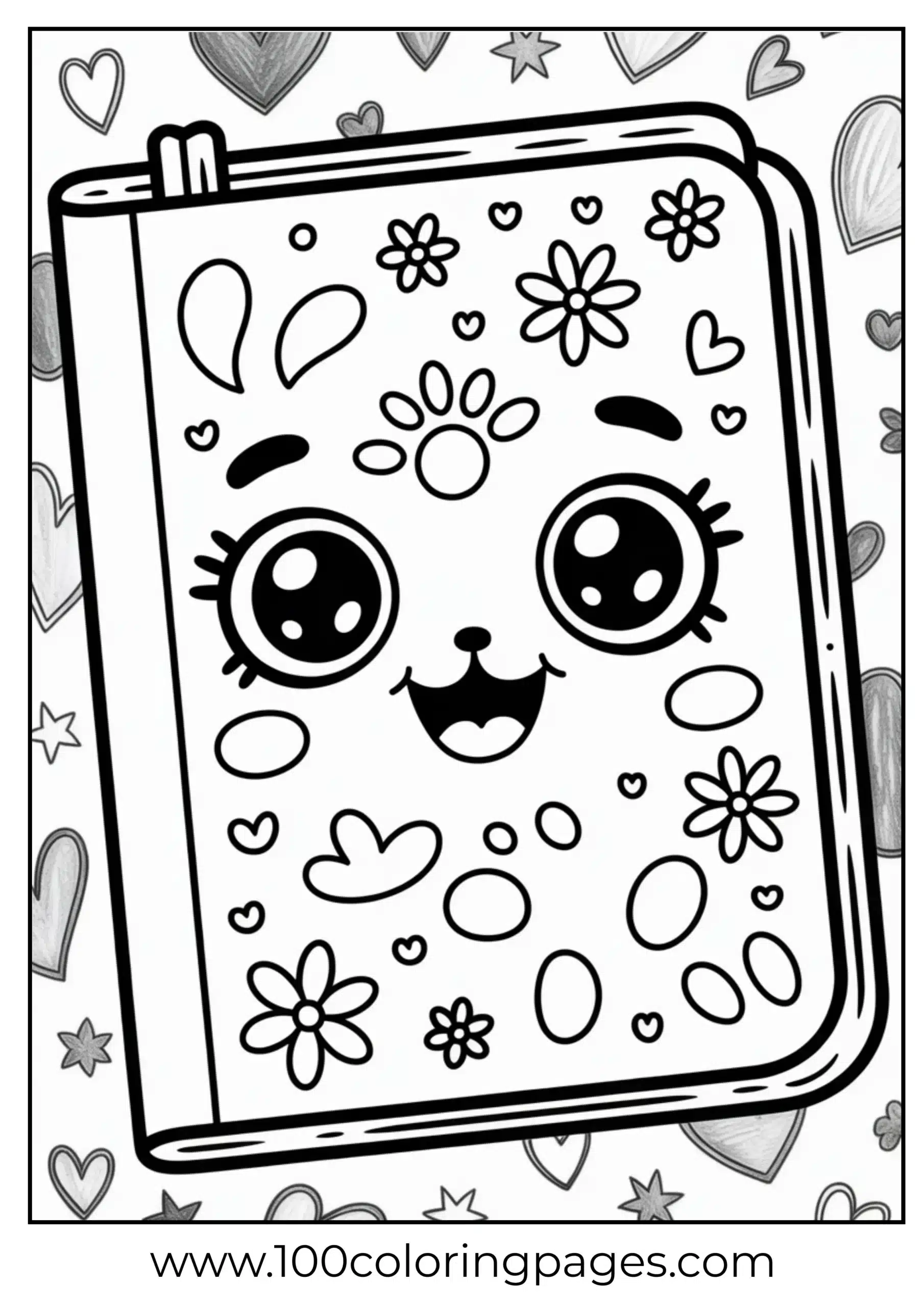 Notebook with doodles and smile coloring page