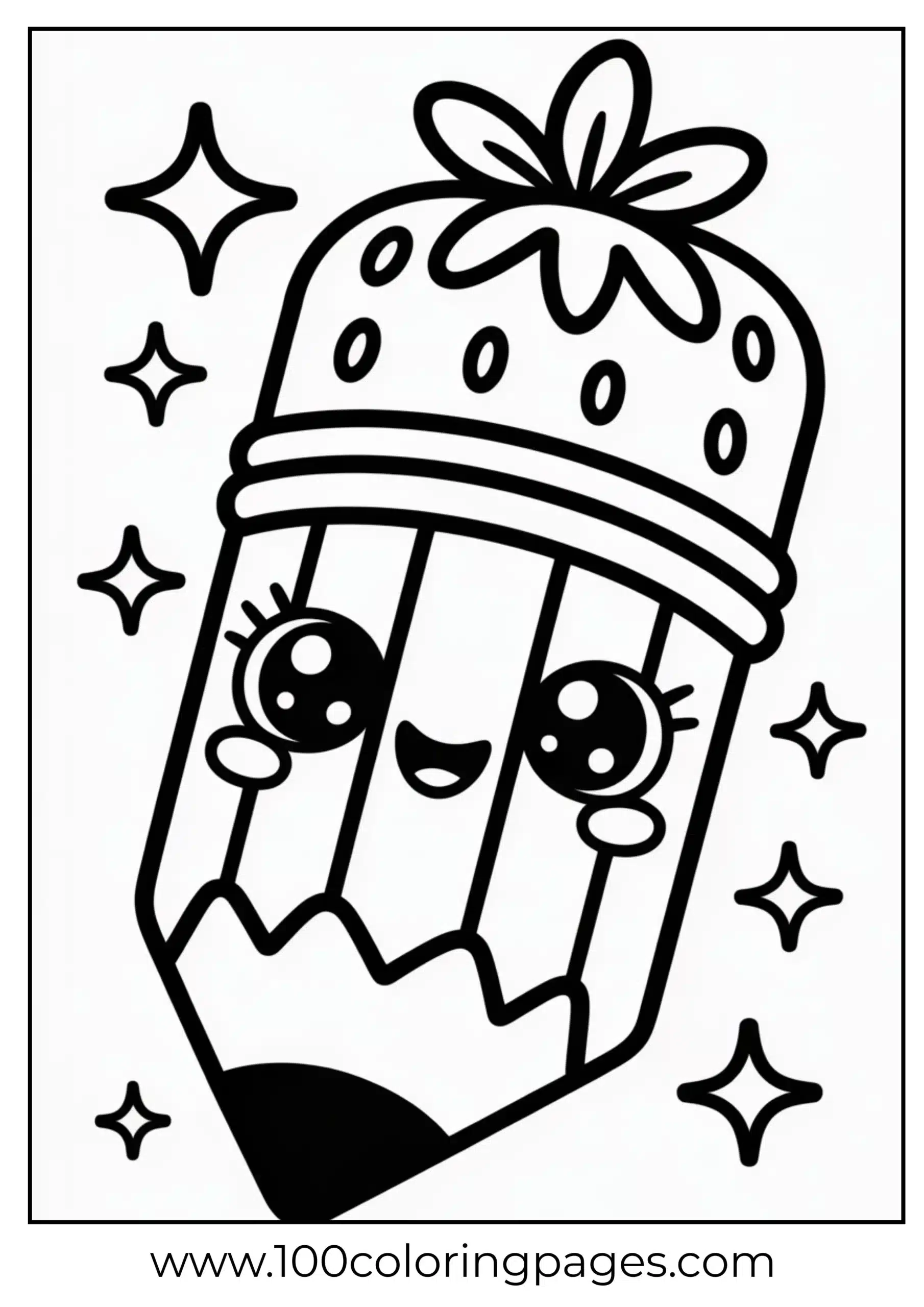 Smiling pencil with eraser hat coloring page