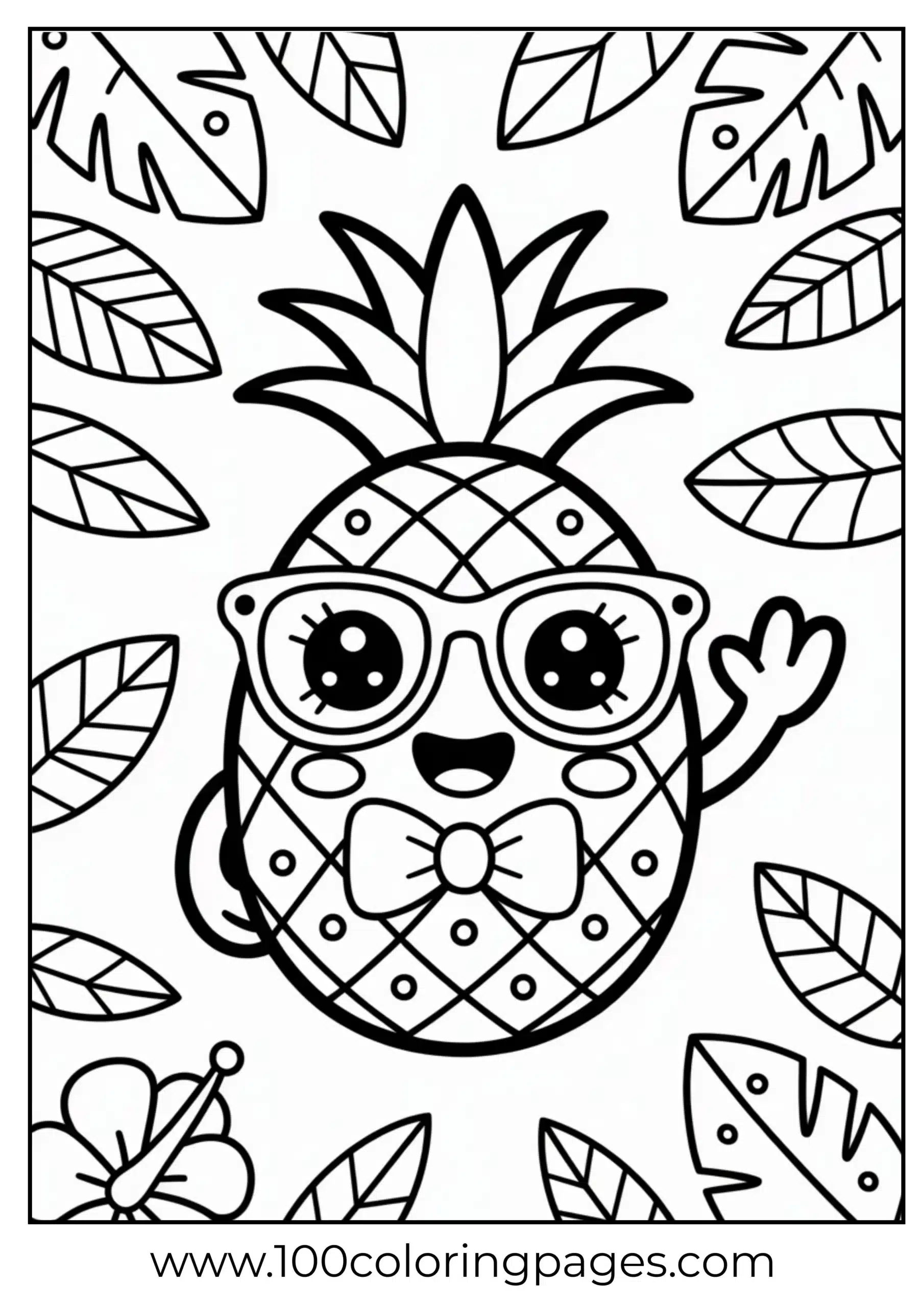 Pineapple with bow tie and smile coloring page