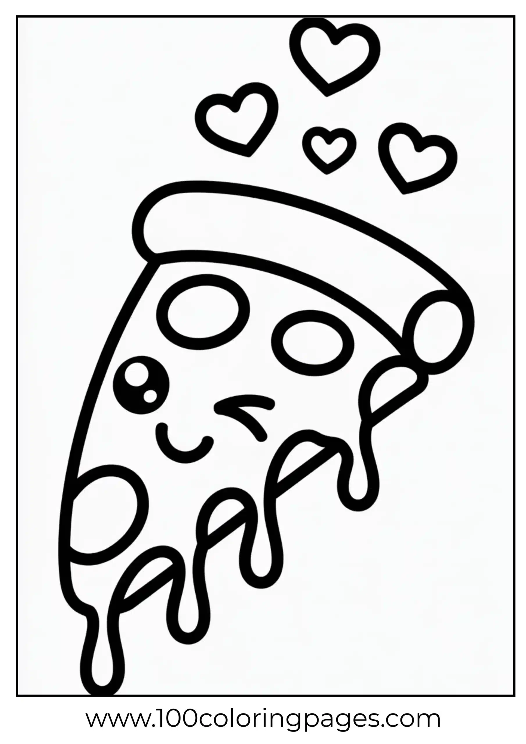 Pizza slice with smile and cheese drip coloring page
