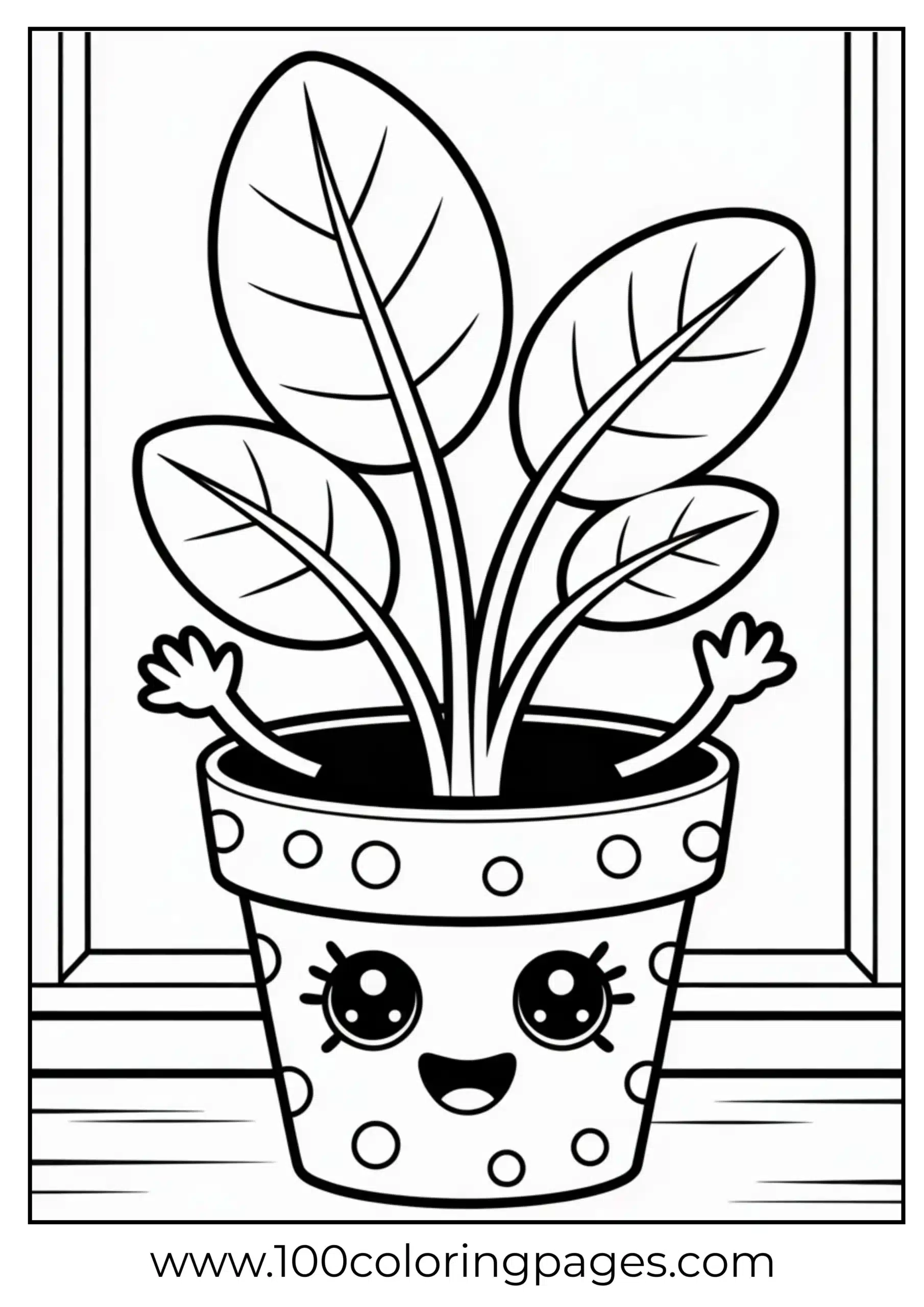 Potted plant character with smile coloring page