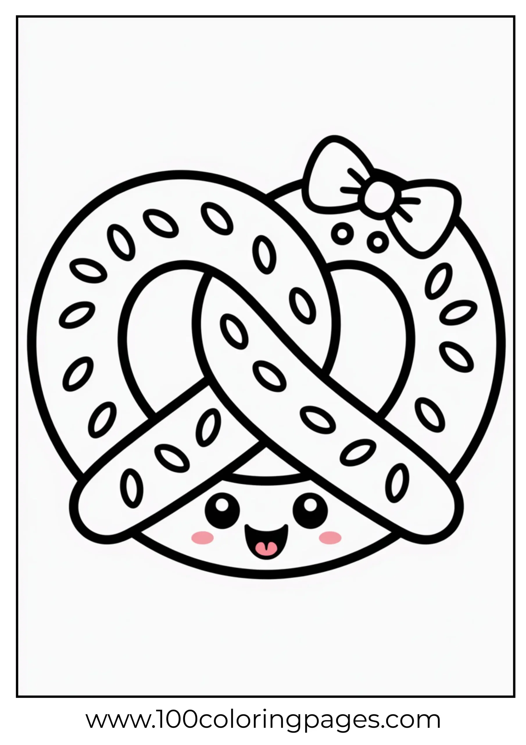 Smiling pretzel with tongue out coloring page
