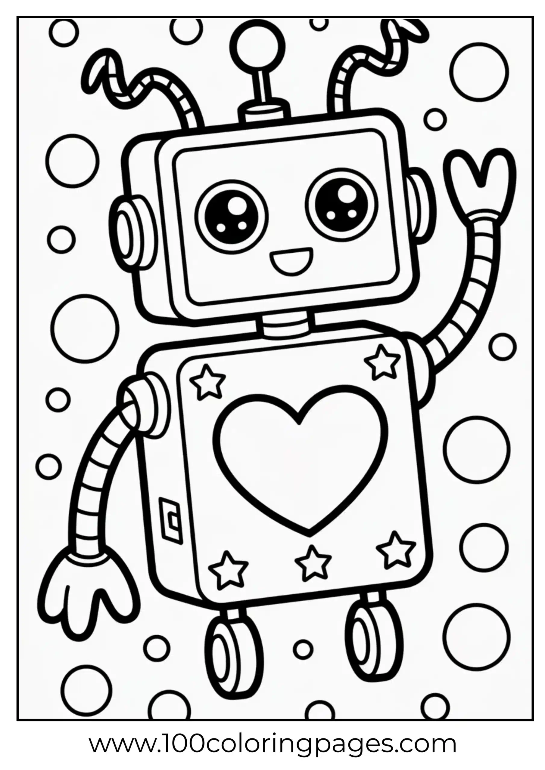 Robot with heart monitor and smile coloring page