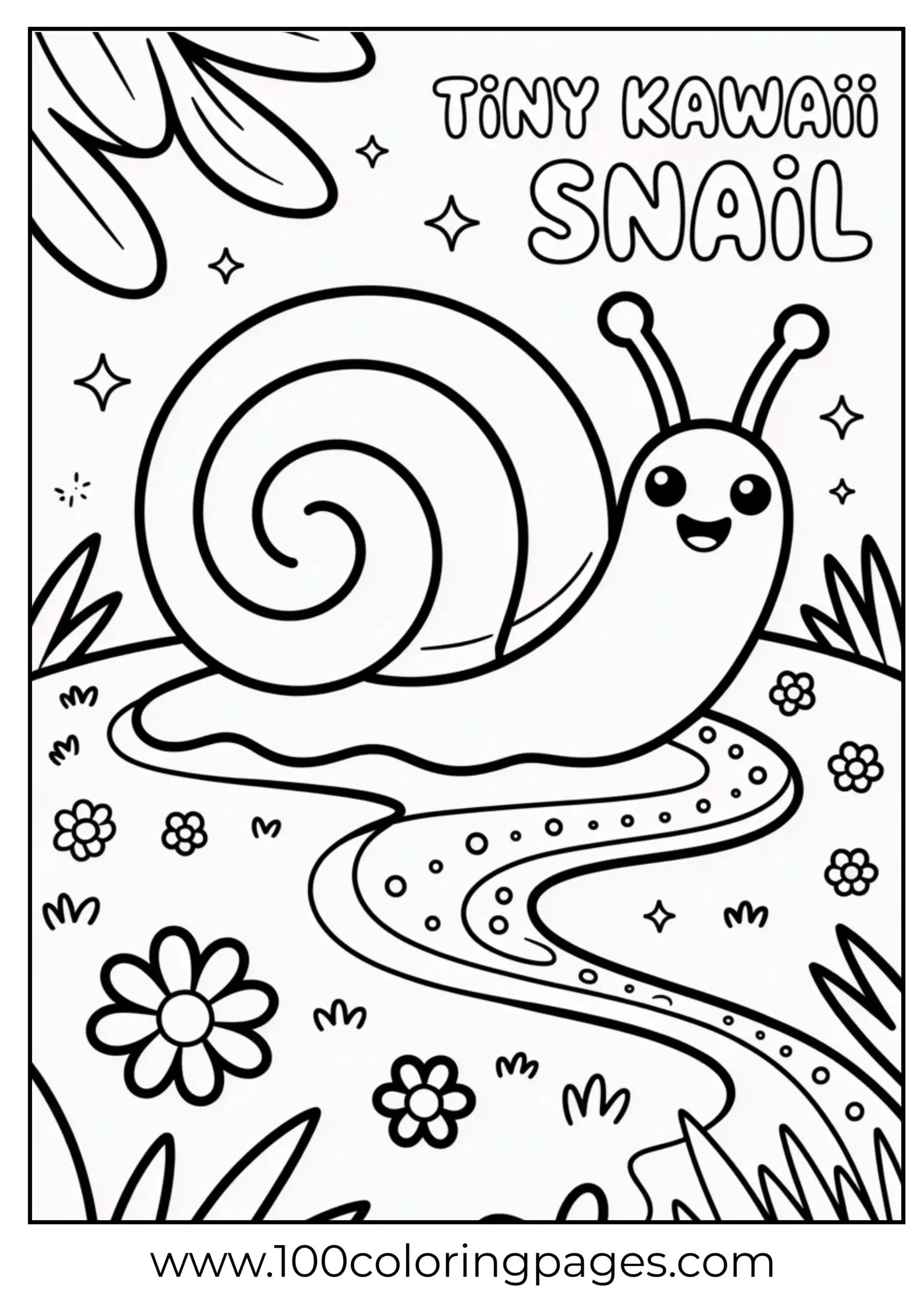 Cute snail with sparkles coloring page