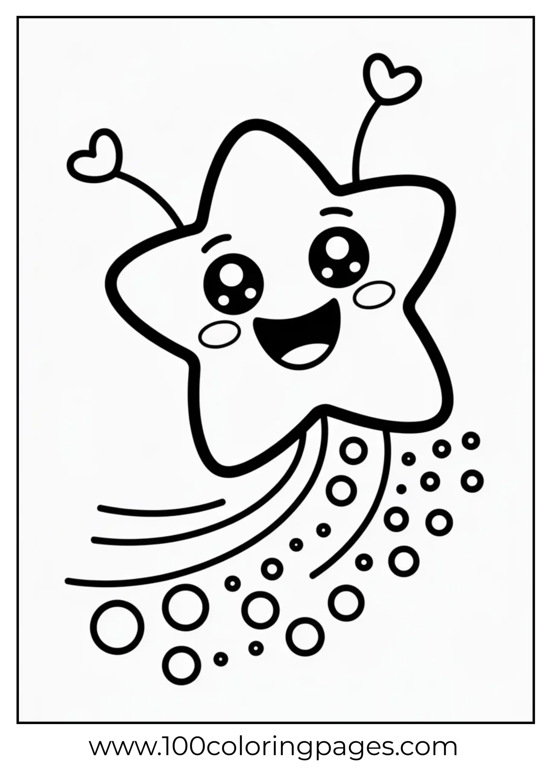 Smiling star shooting trail coloring page