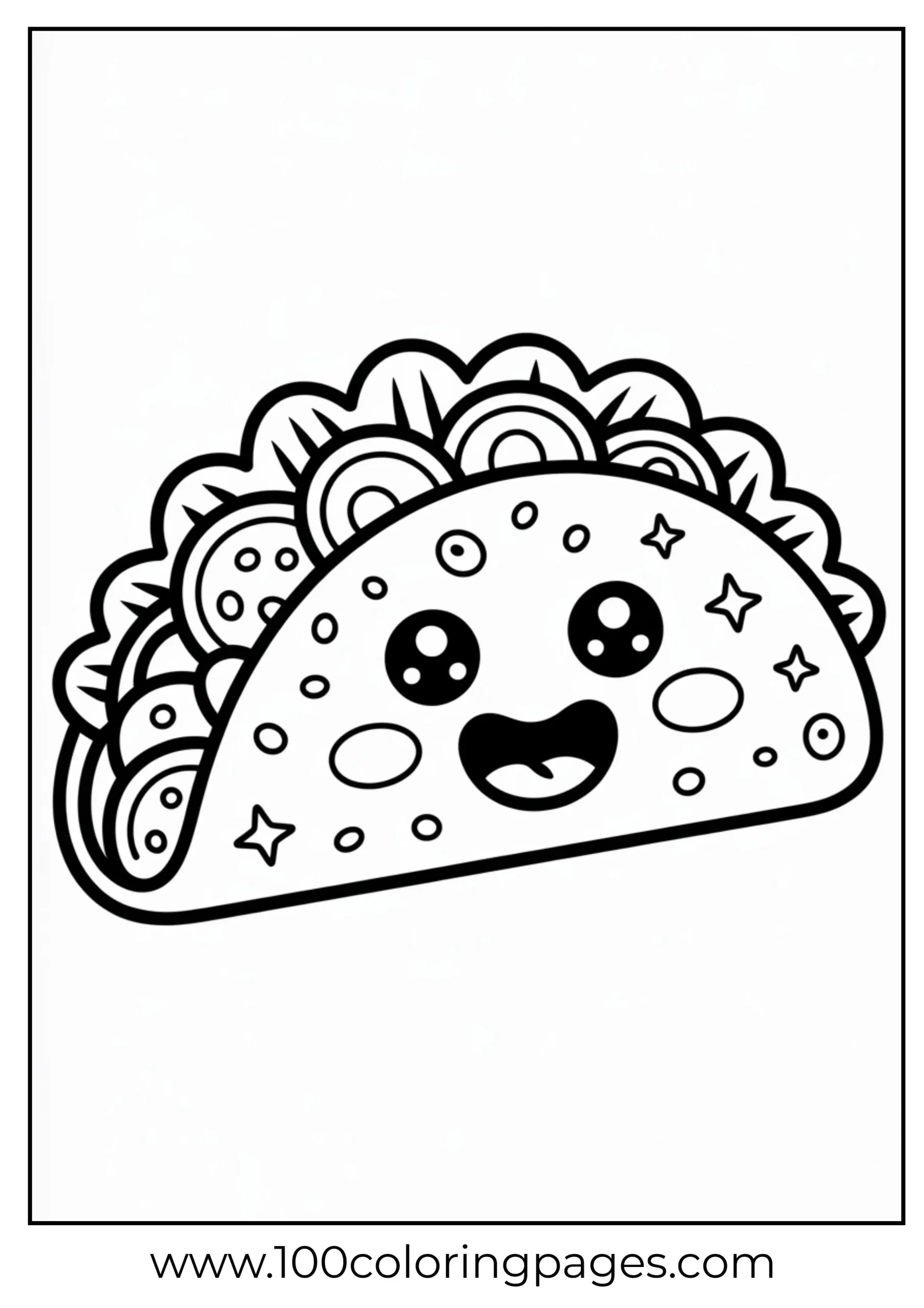 Taco with wide smile and toppings coloring page