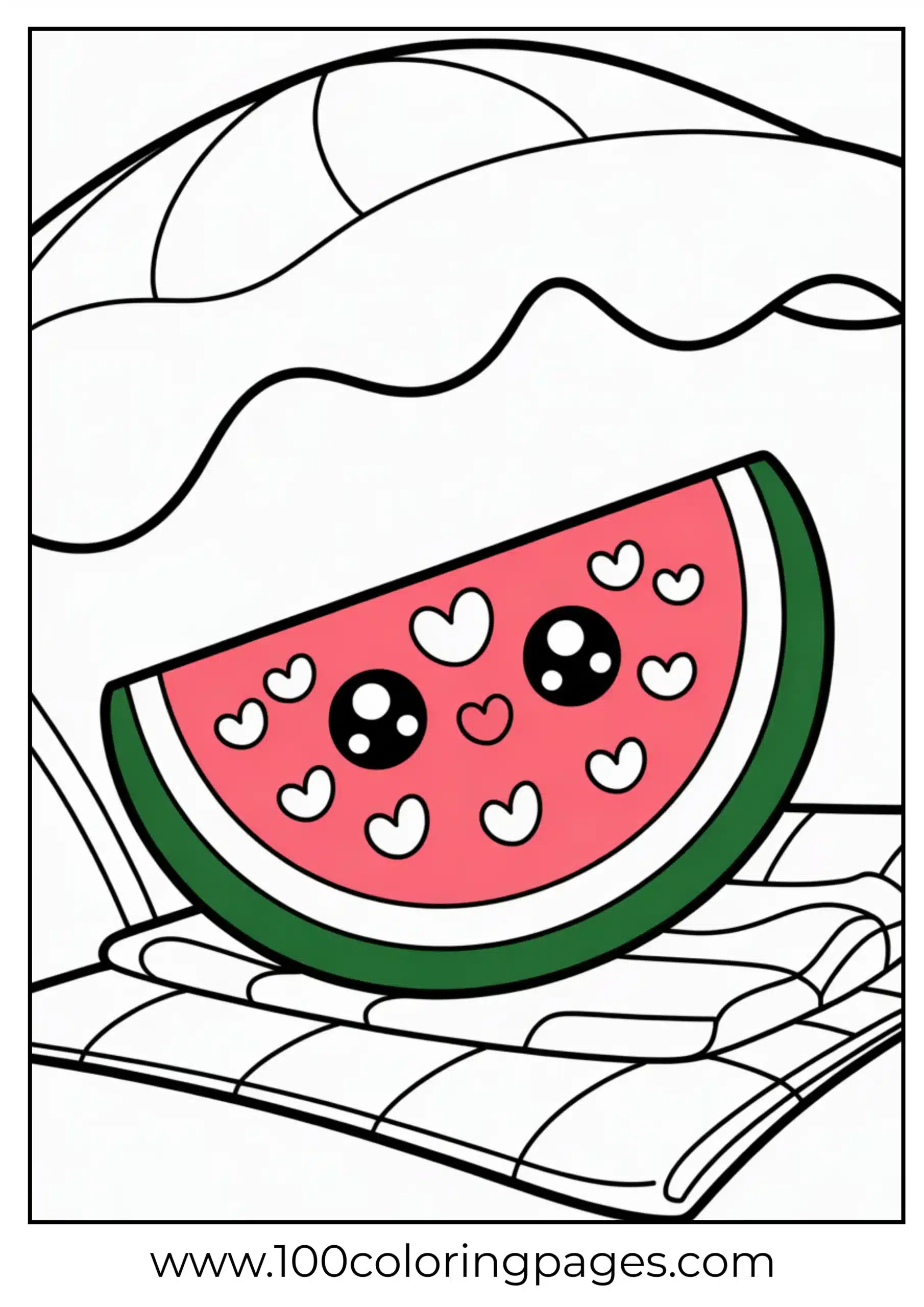 Smiling watermelon slice coloring page