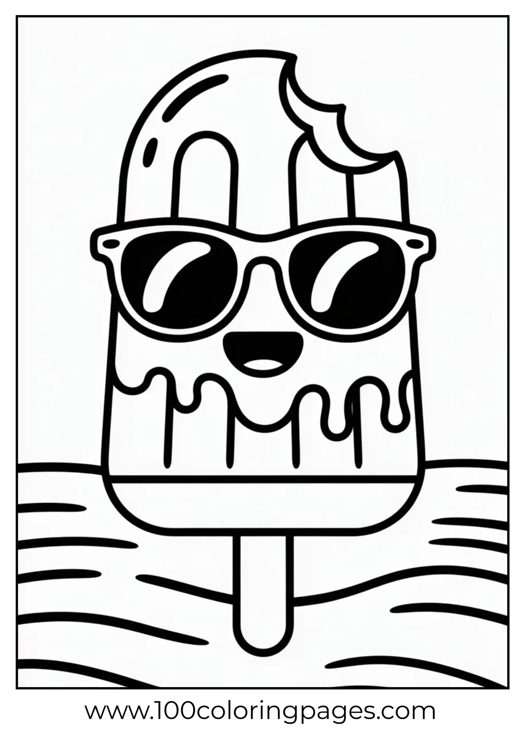 Watermelon popsicle with smile and sunglasses coloring page