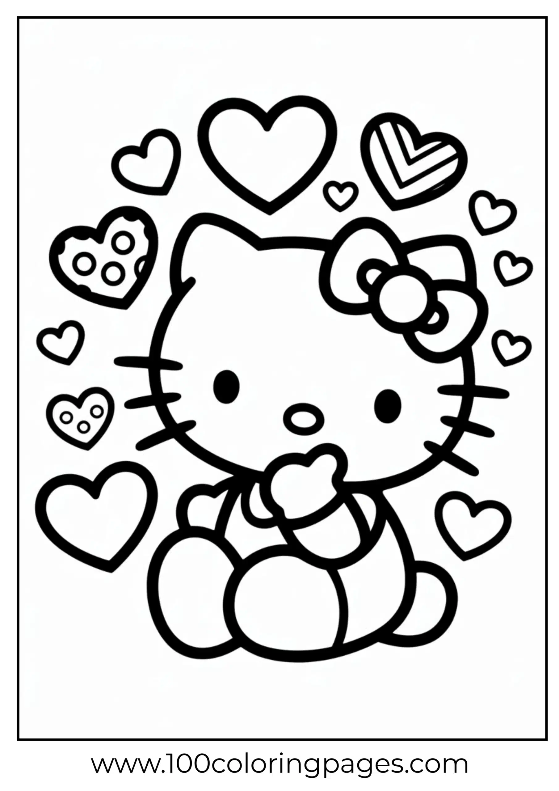 Hello Kitty blowing a kiss coloring page