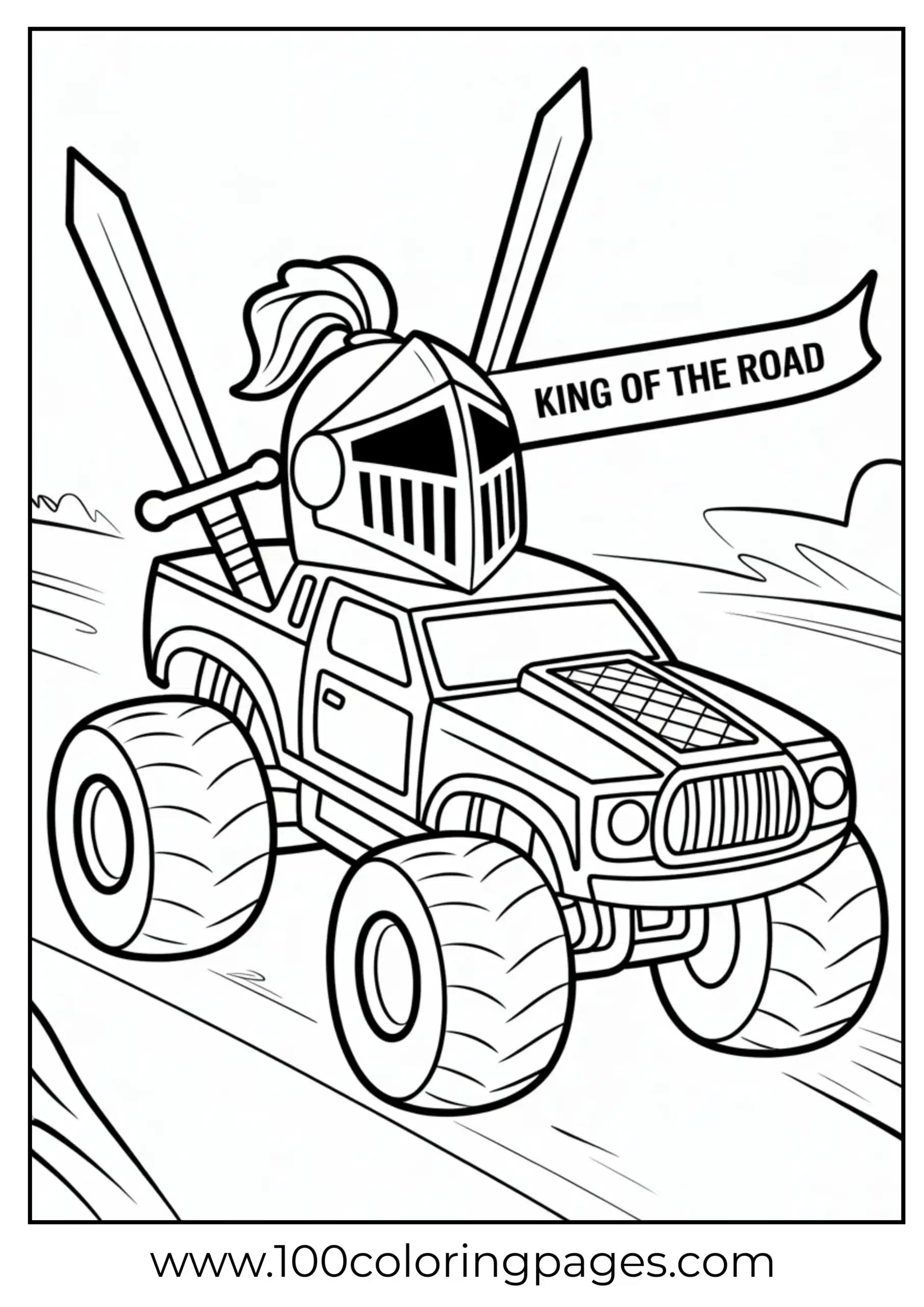 Medieval knight-themed truck with armor and weapons