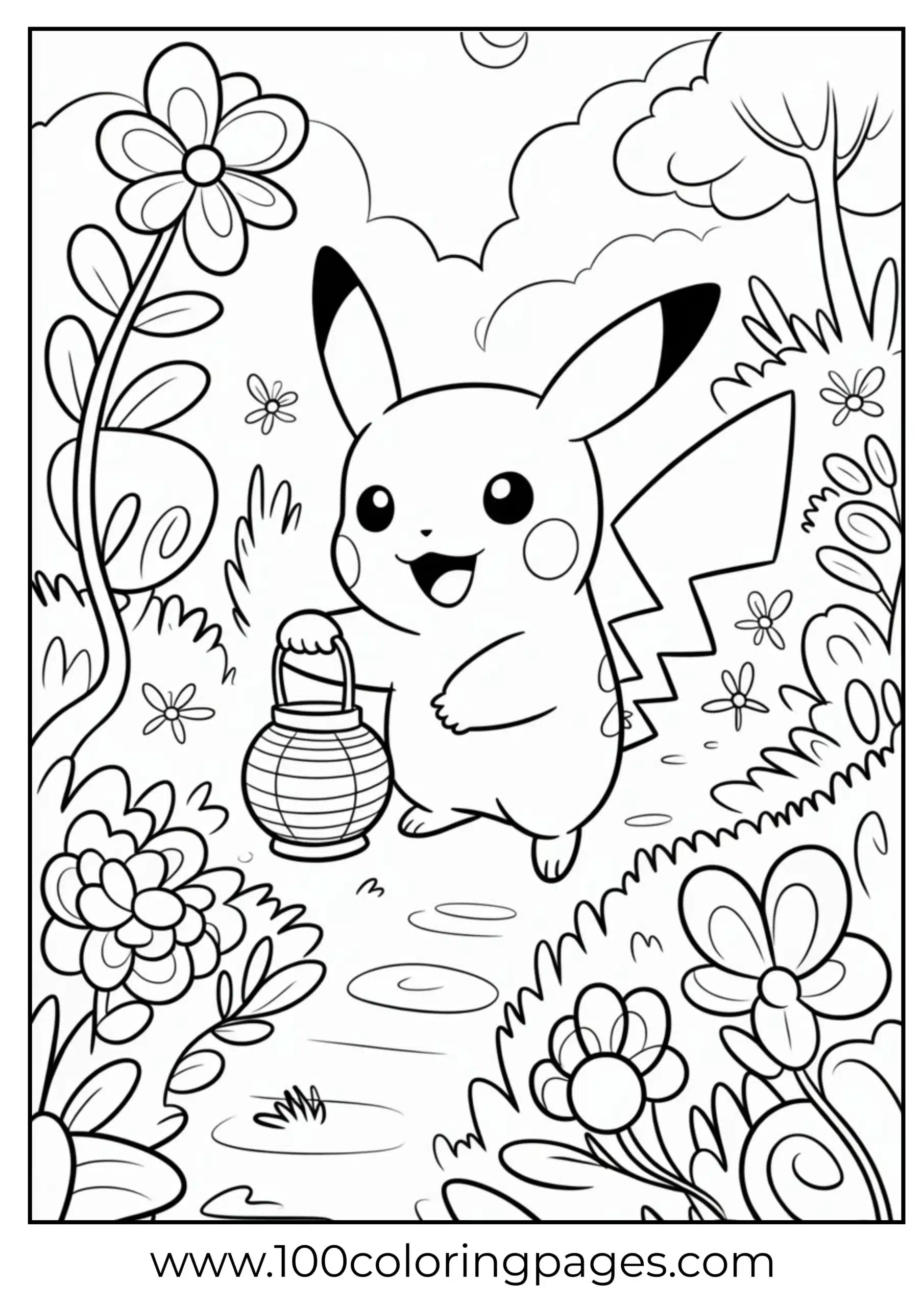 Pikachu lighting way through dark garden