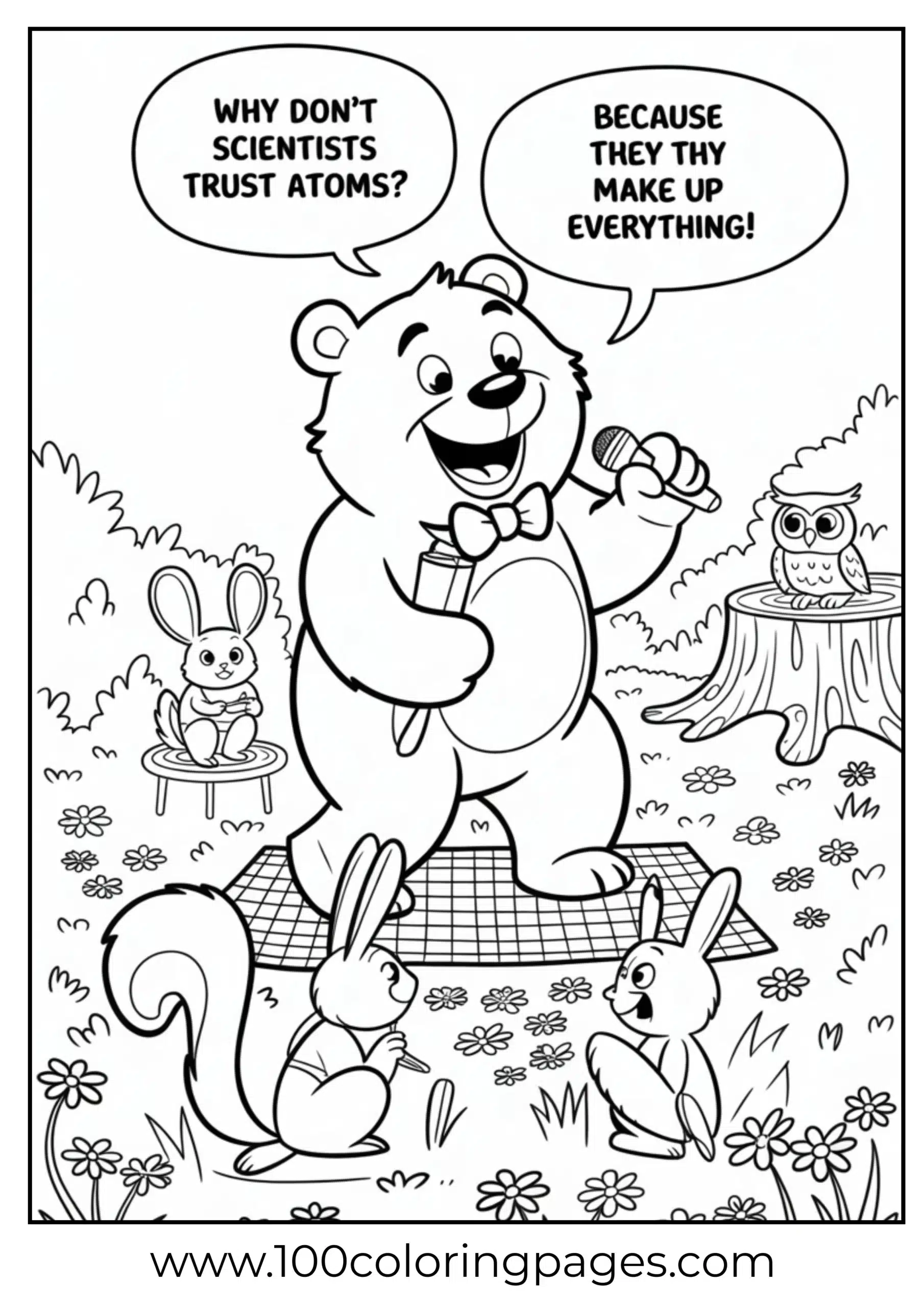 Laugh-A-Lot Bear making jokes coloring page