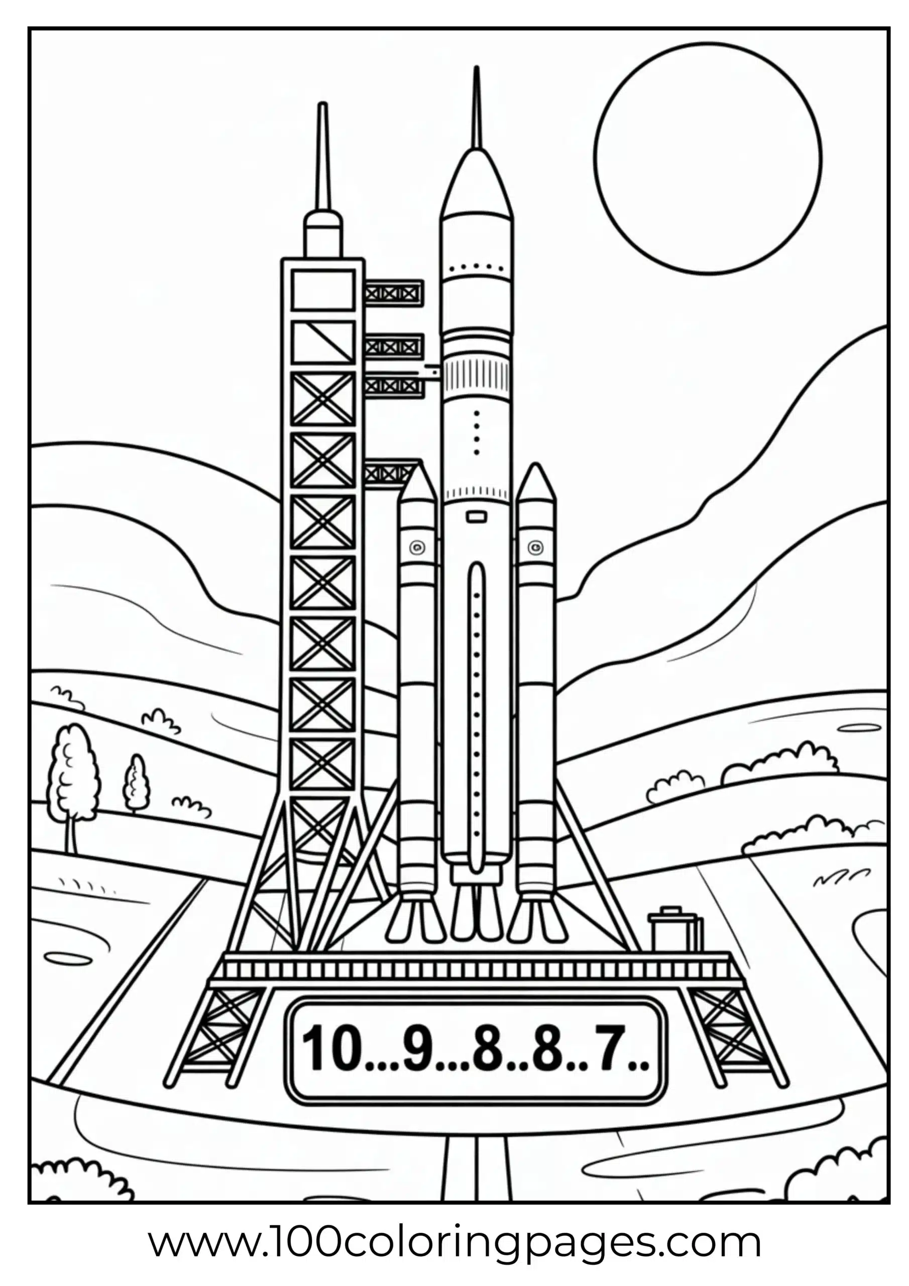 Rocket on launch pad coloring page