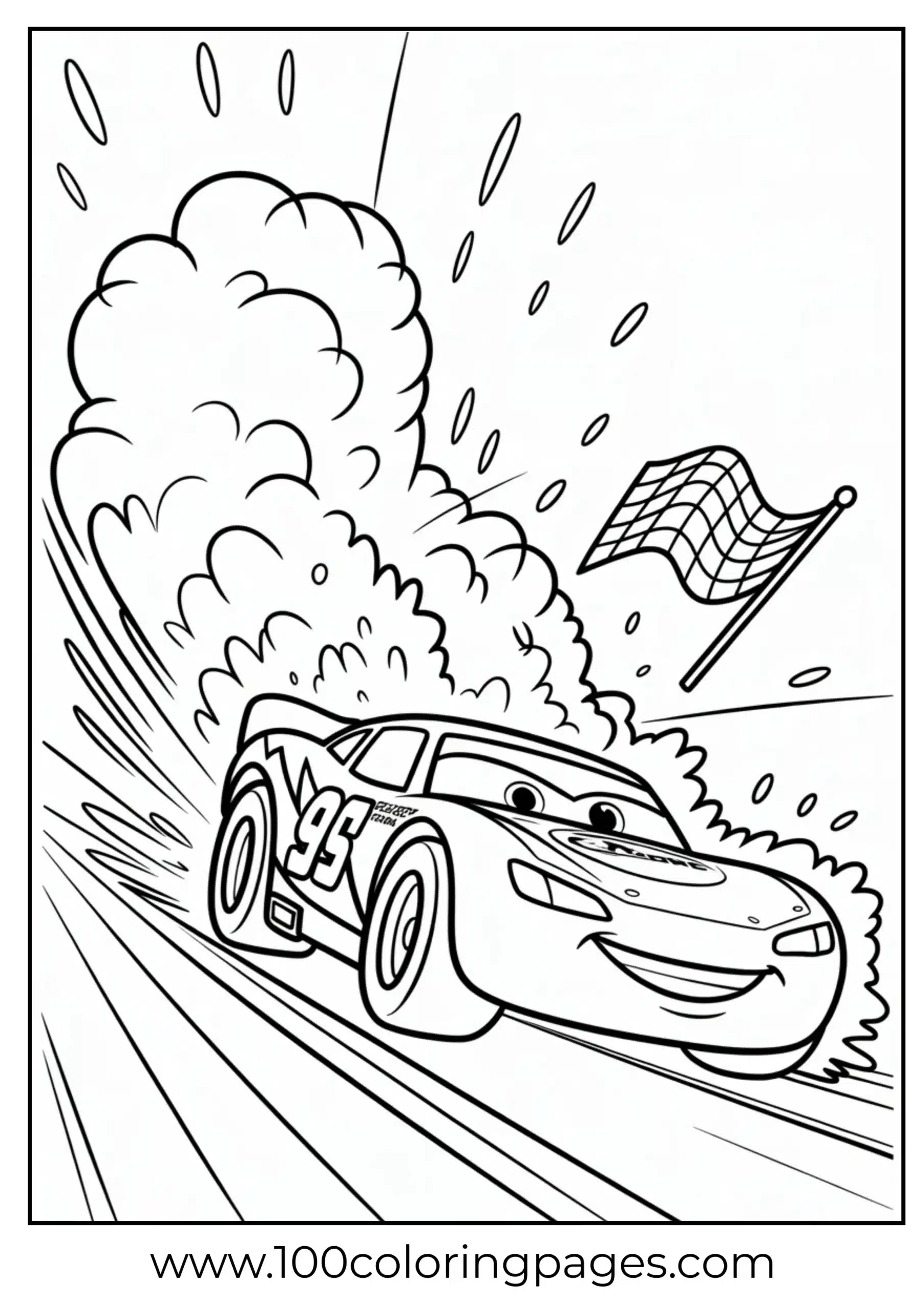 Lightning McQueen launching with dust and sparks coloring page