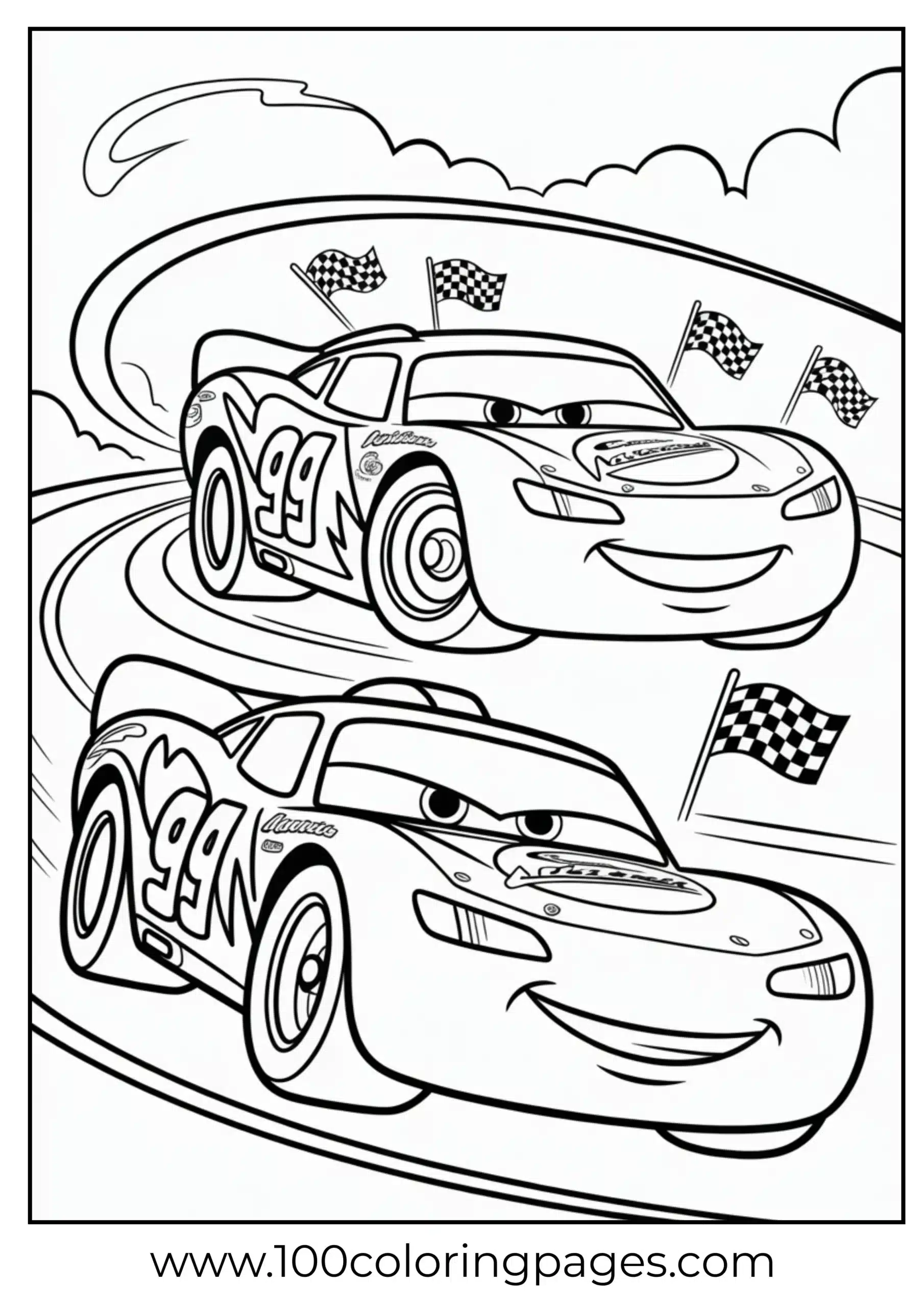 Lightning McQueen and mirrored reflection coloring page