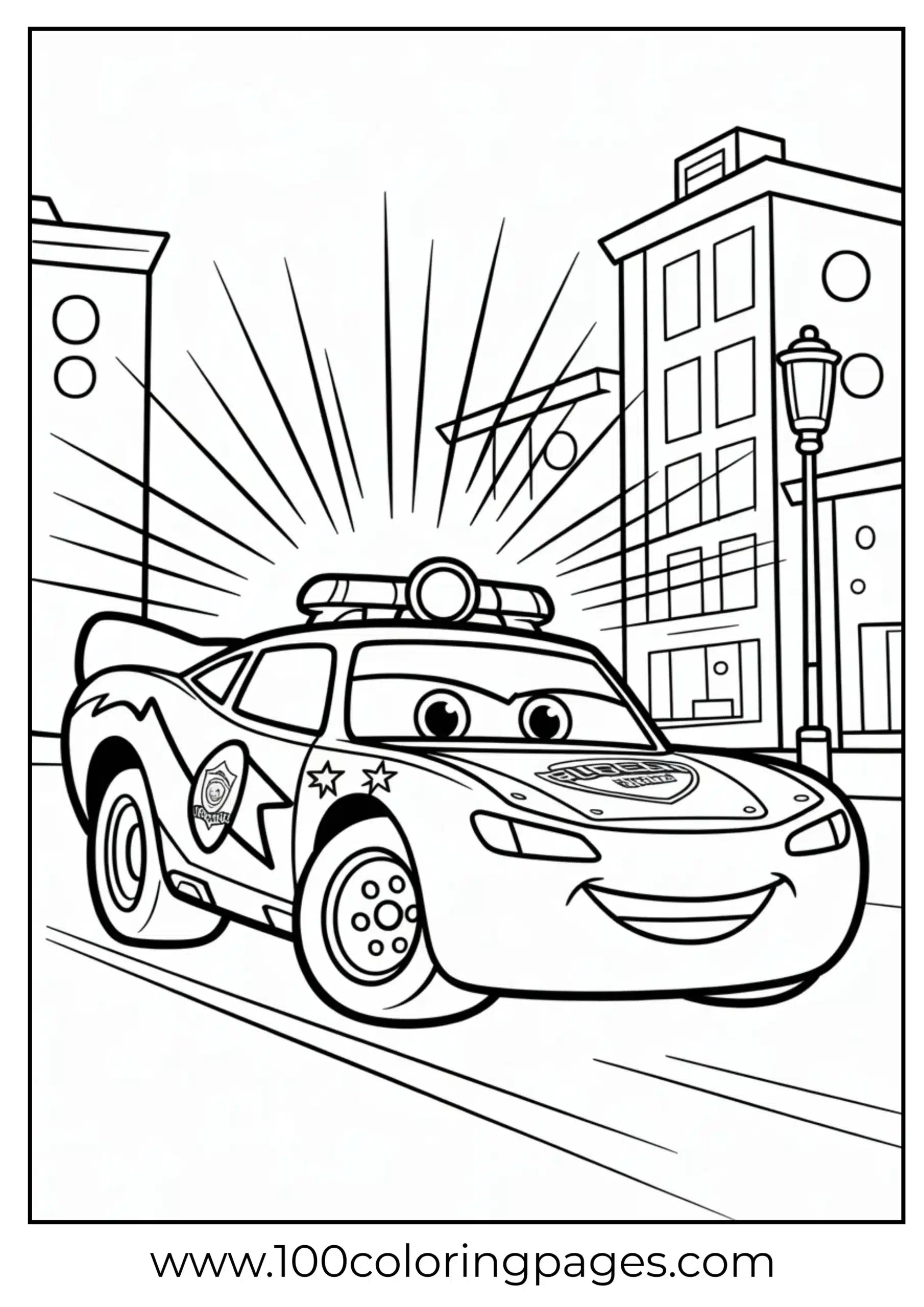 Lightning McQueen in police car version with lights coloring page