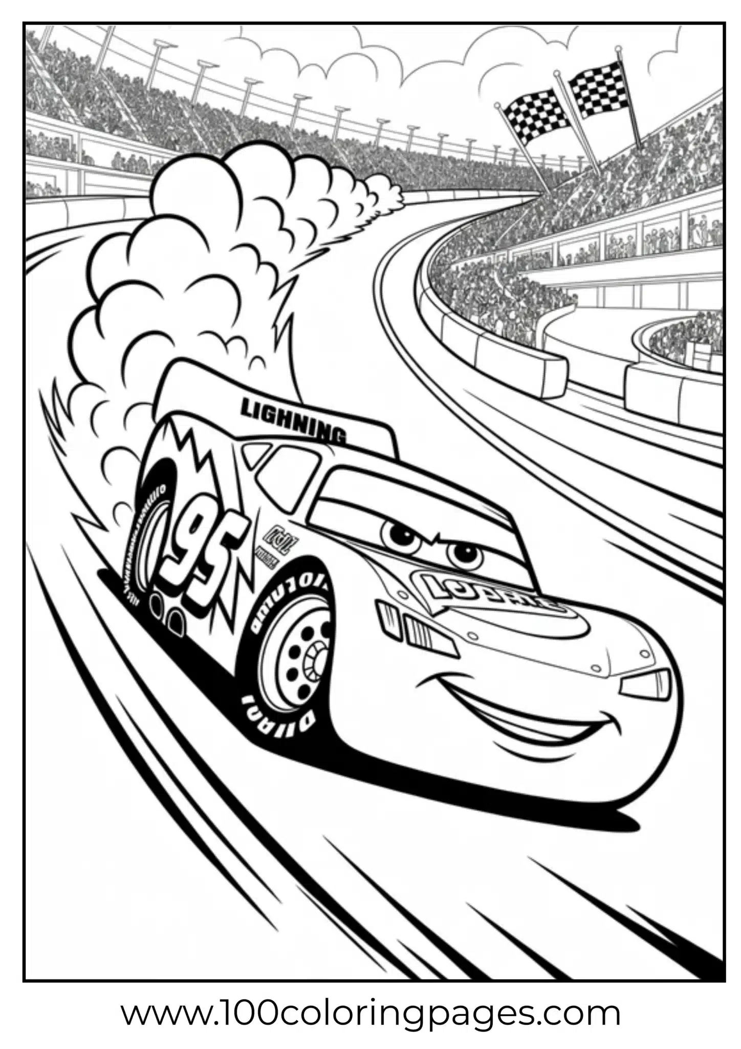Lightning McQueen car racing on a track coloring page