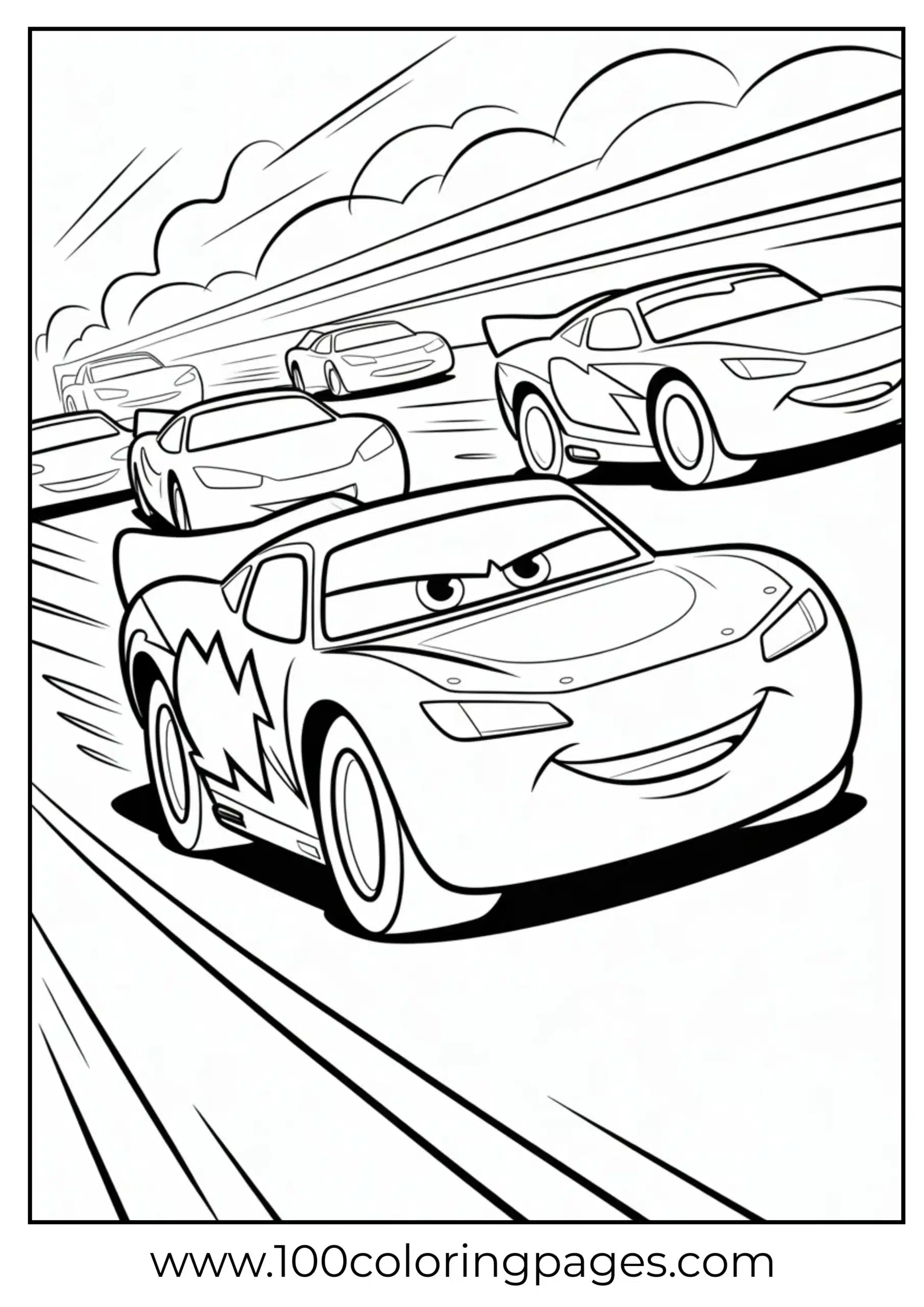 Lightning McQueen looking in rear-view mirror coloring page
