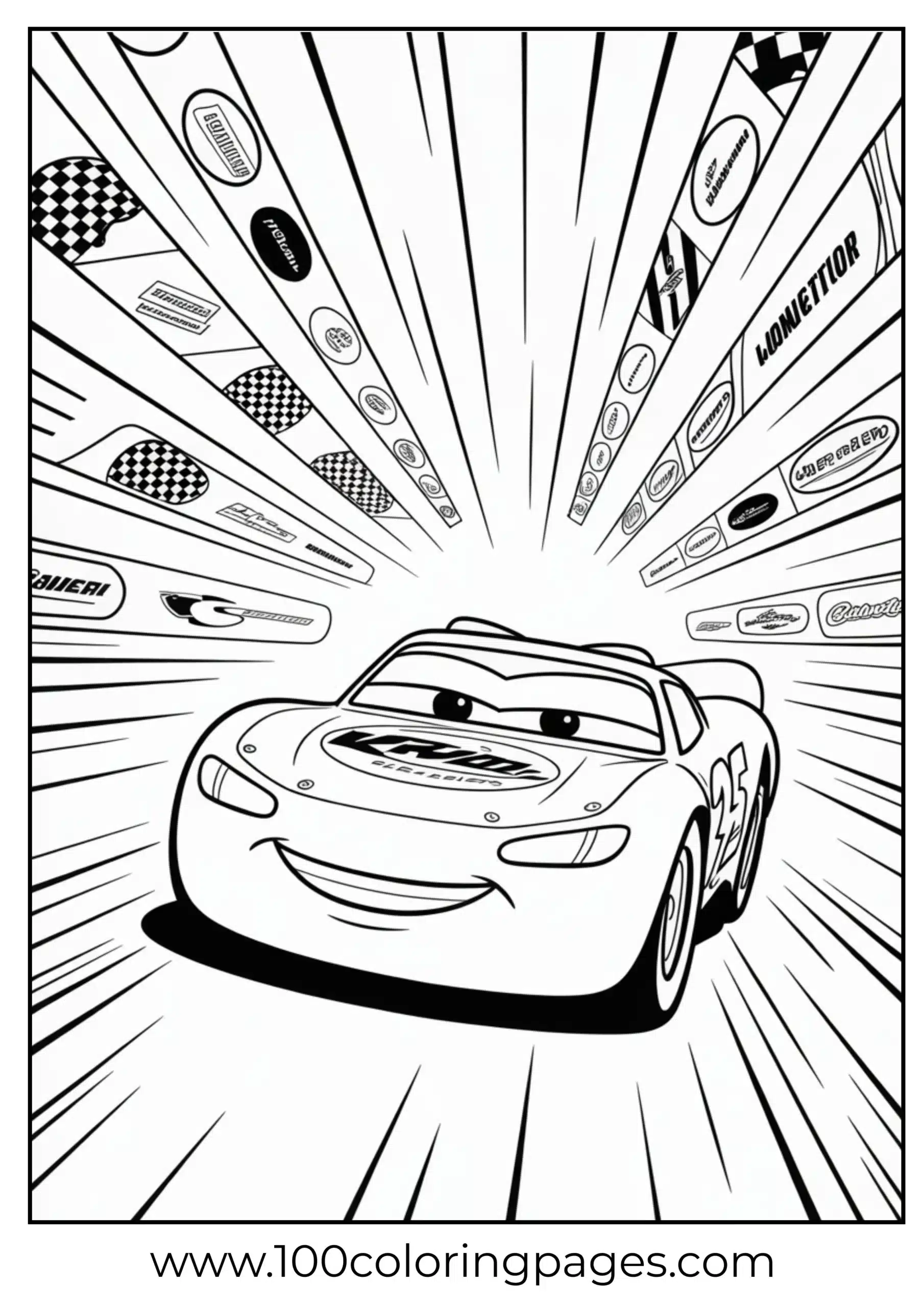 Lightning McQueen inside tunnel with headlights coloring page