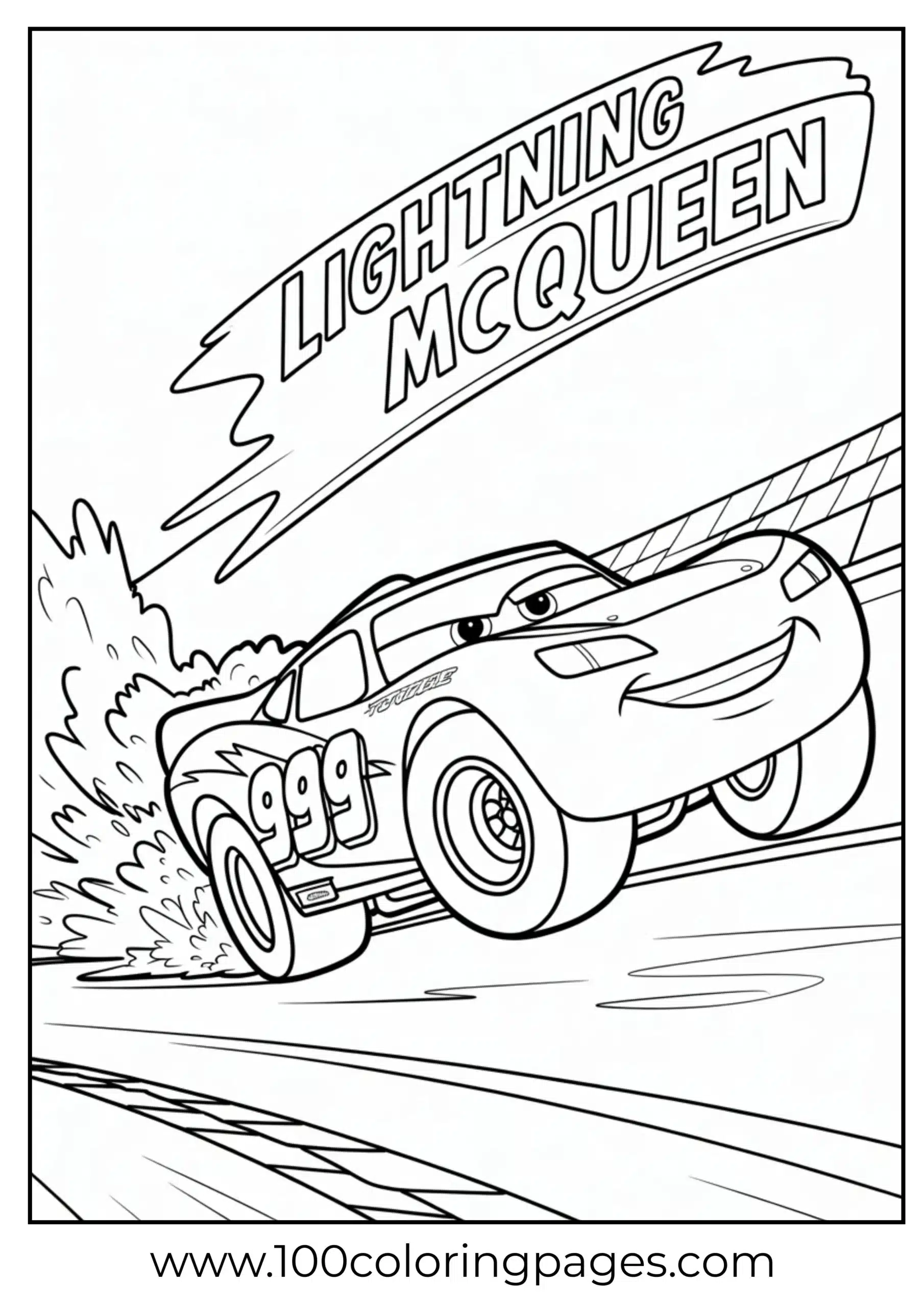 Lightning McQueen performing a wheelie coloring page