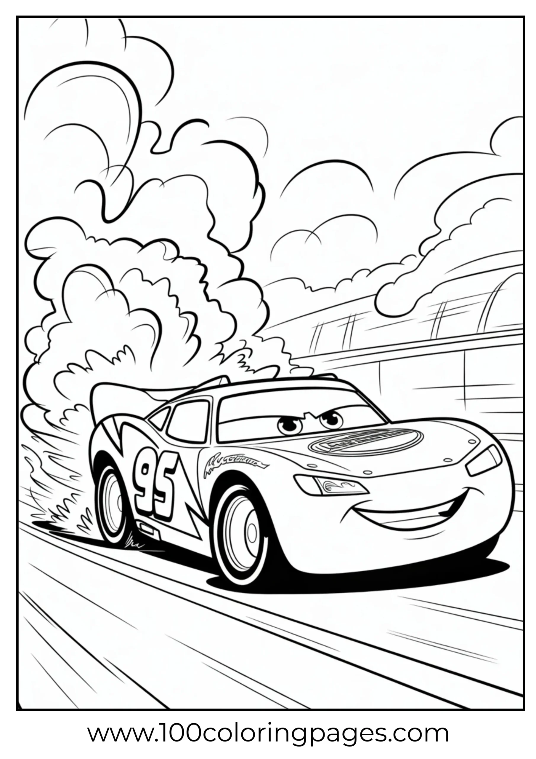 Lightning McQueen after crash with smoke coloring page