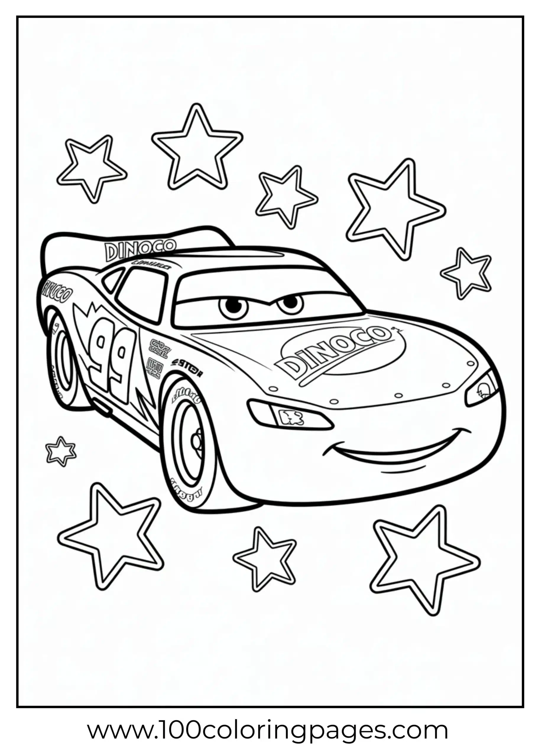 Lightning McQueen with Dinoco decals coloring page