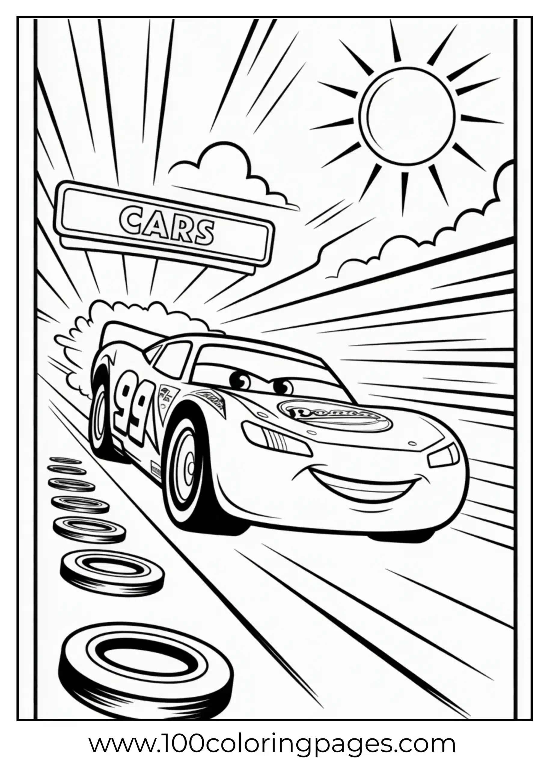 Lightning McQueen jumping off ramp coloring page