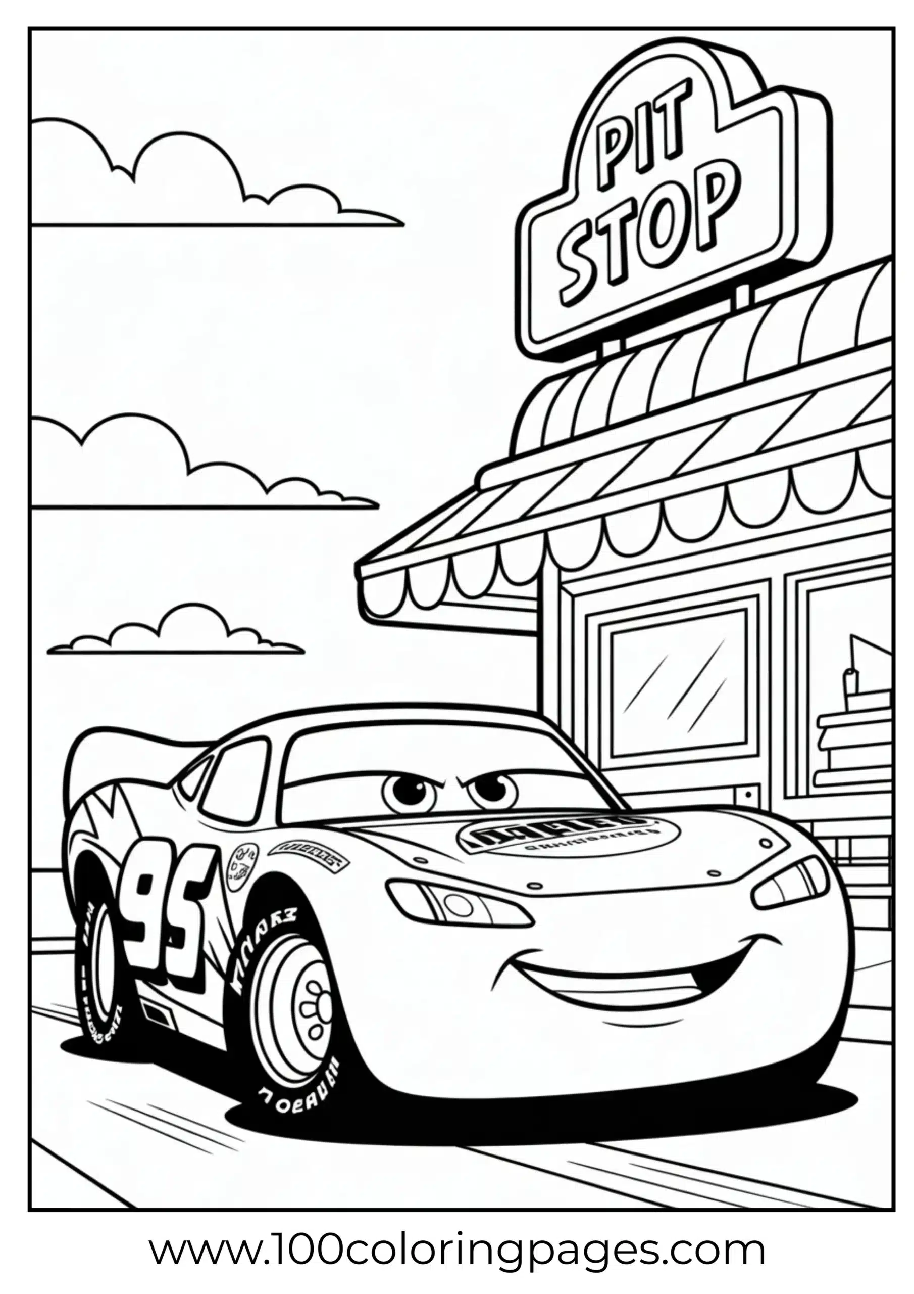 Lightning McQueen parked calm pose coloring page