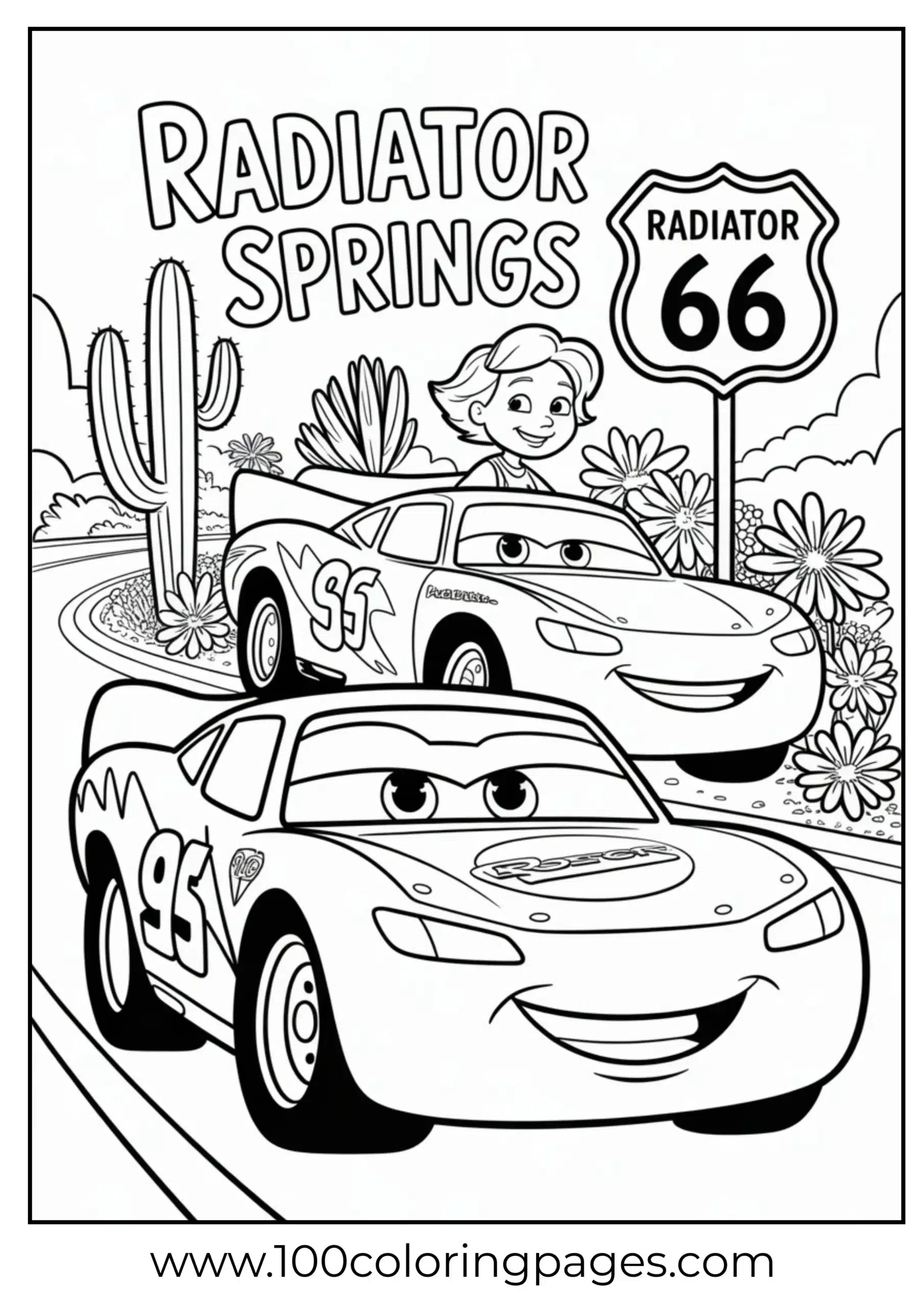 Lightning McQueen and Sally together Radiator Springs coloring page