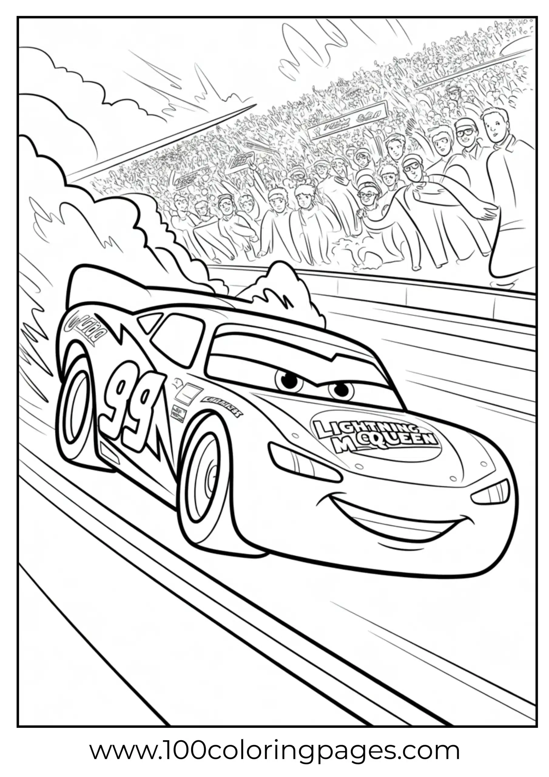 Lightning McQueen side view racing motion lines coloring page